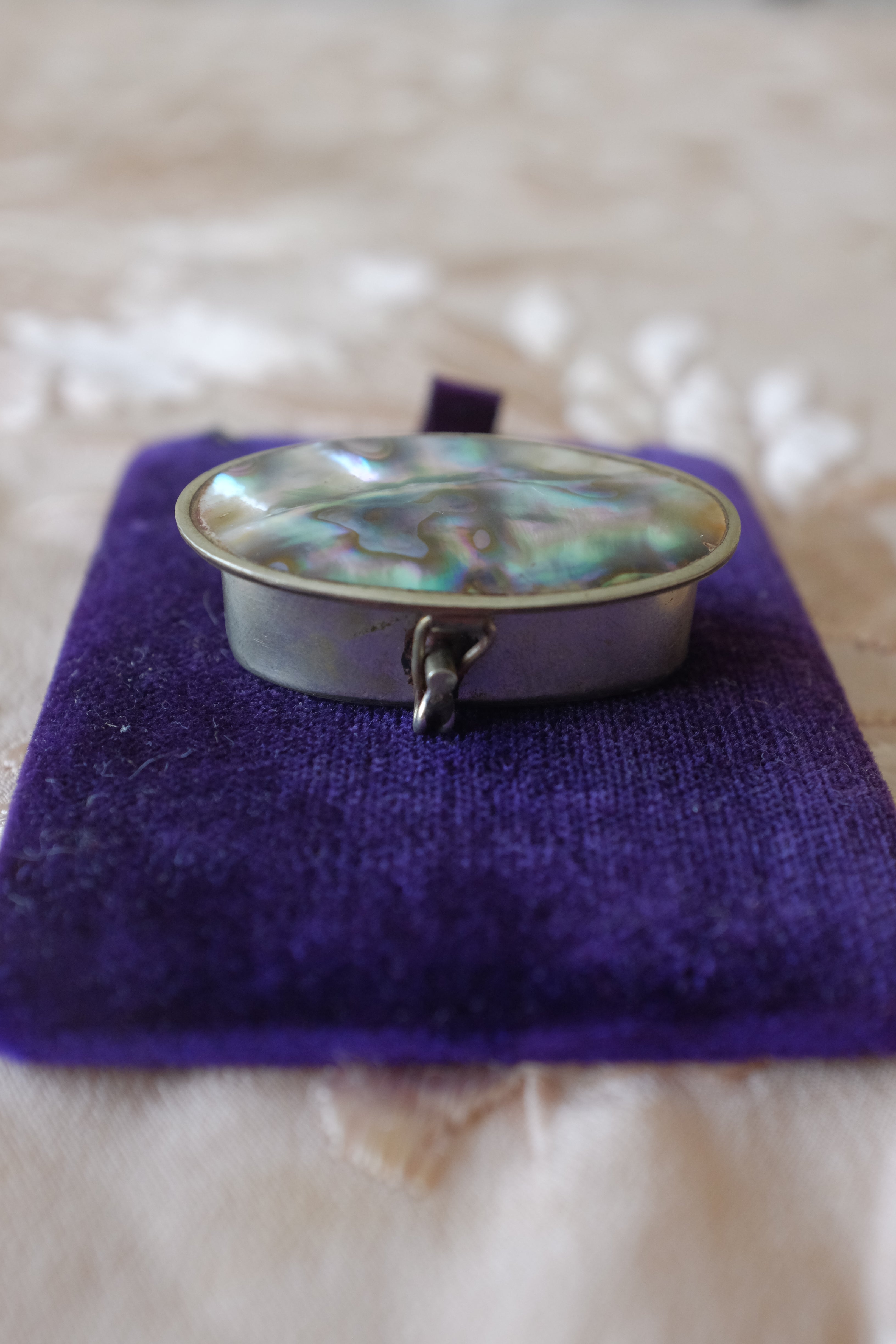 Vintage Silver Abalone Pillbox