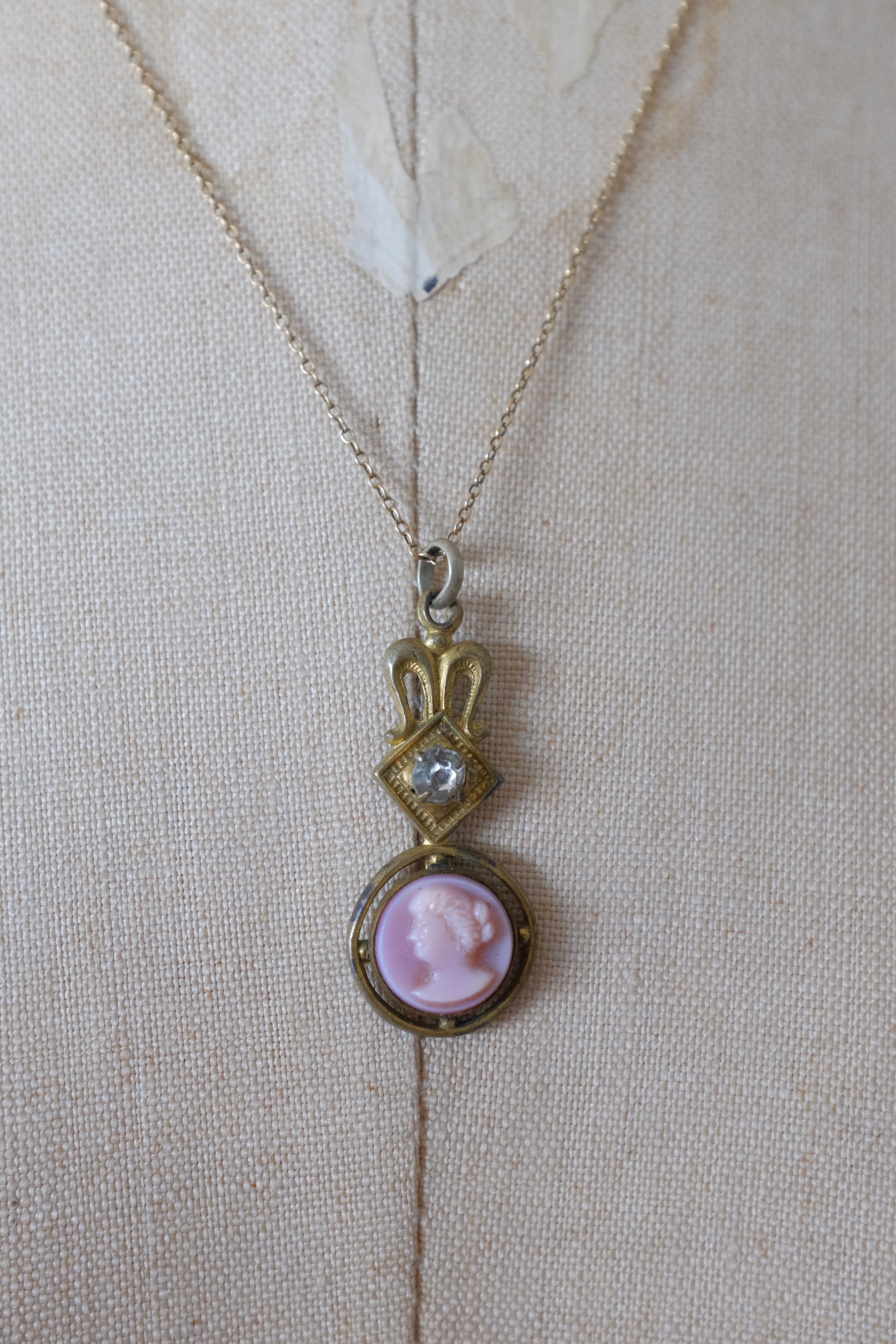 Antique Gold Filled Pink Cameo Necklace