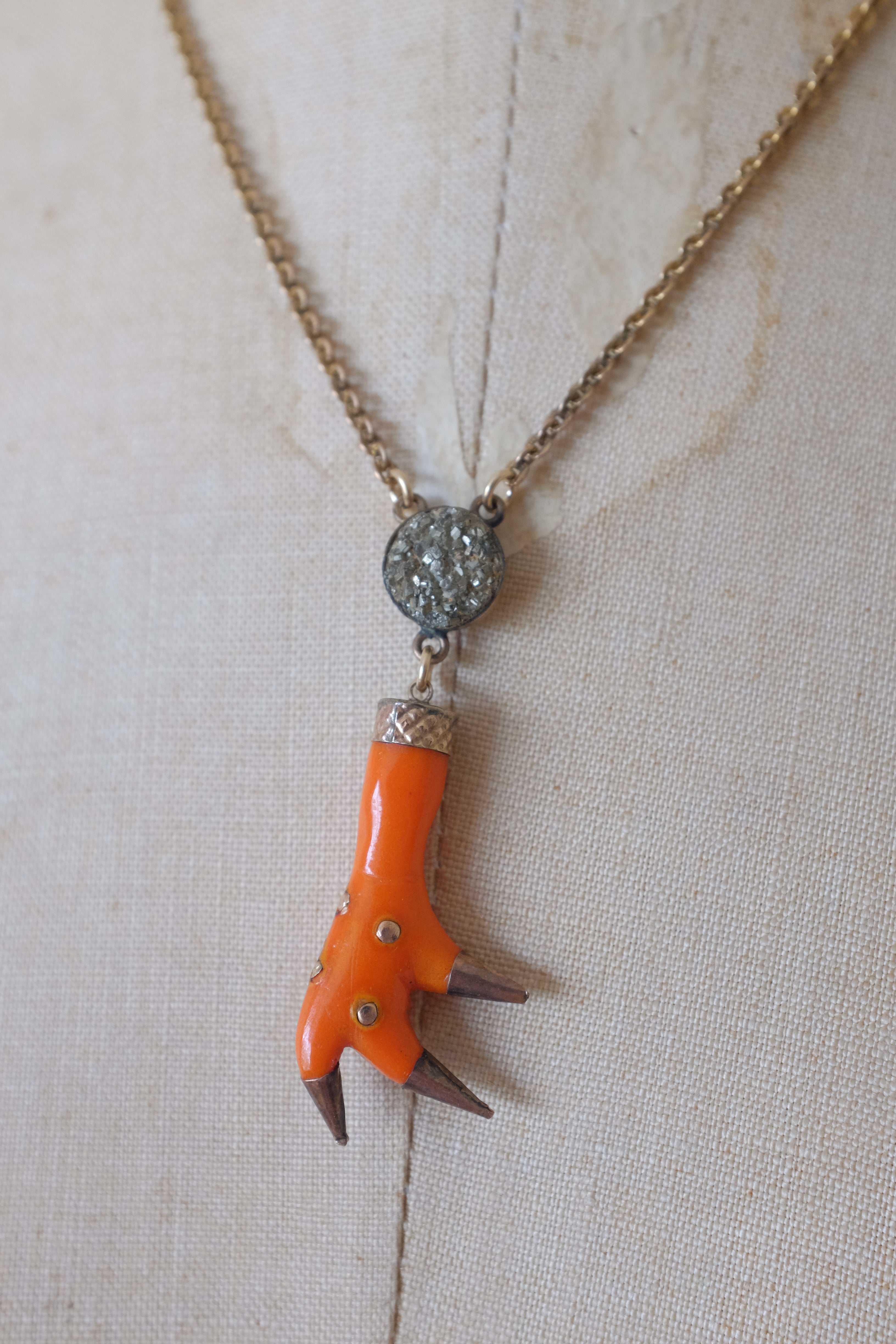 Antique Orange Talon & Pyrite Necklace
