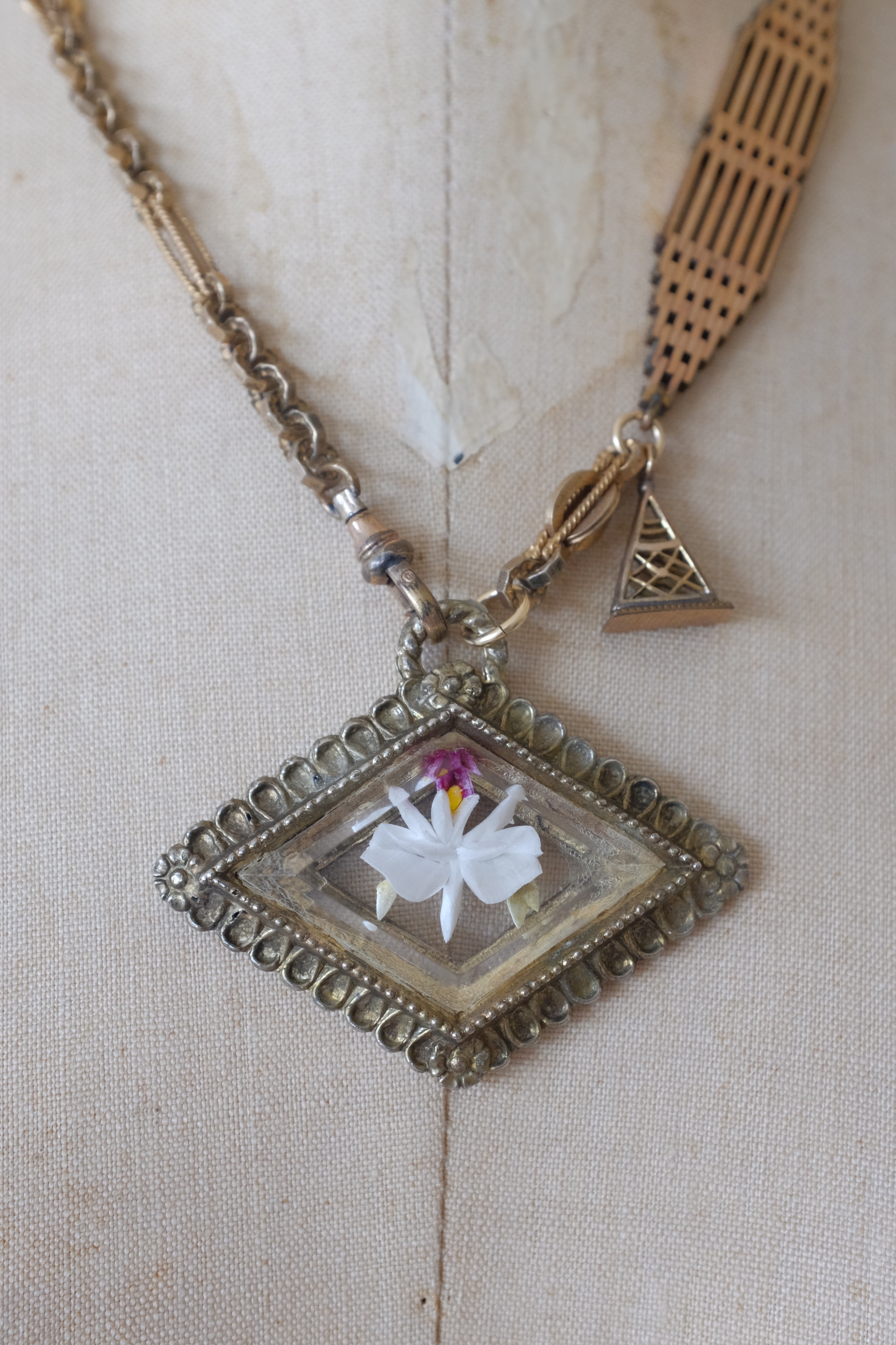 Antique Hand-Painted Orchid Necklace