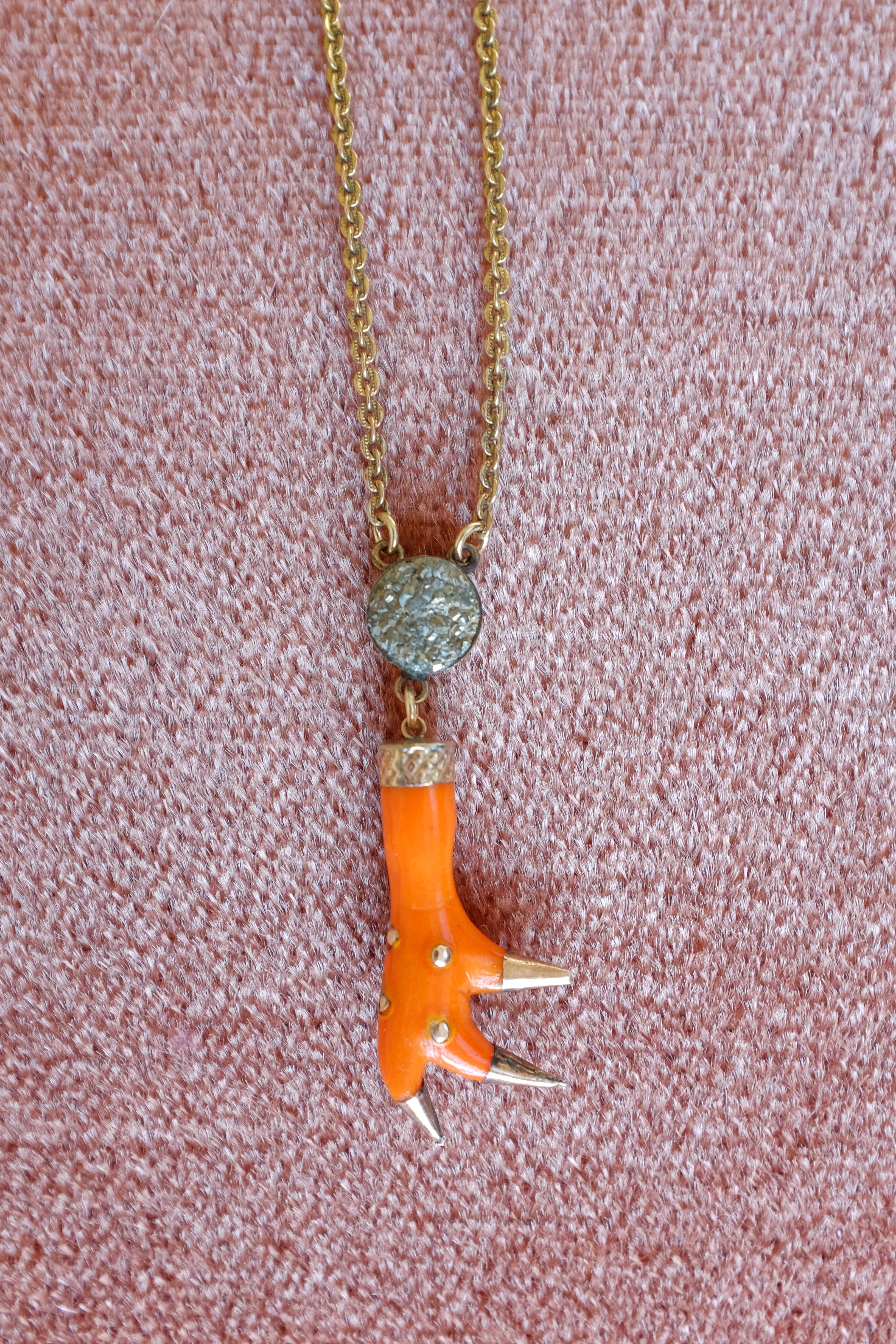 Antique Orange Talon & Pyrite Necklace
