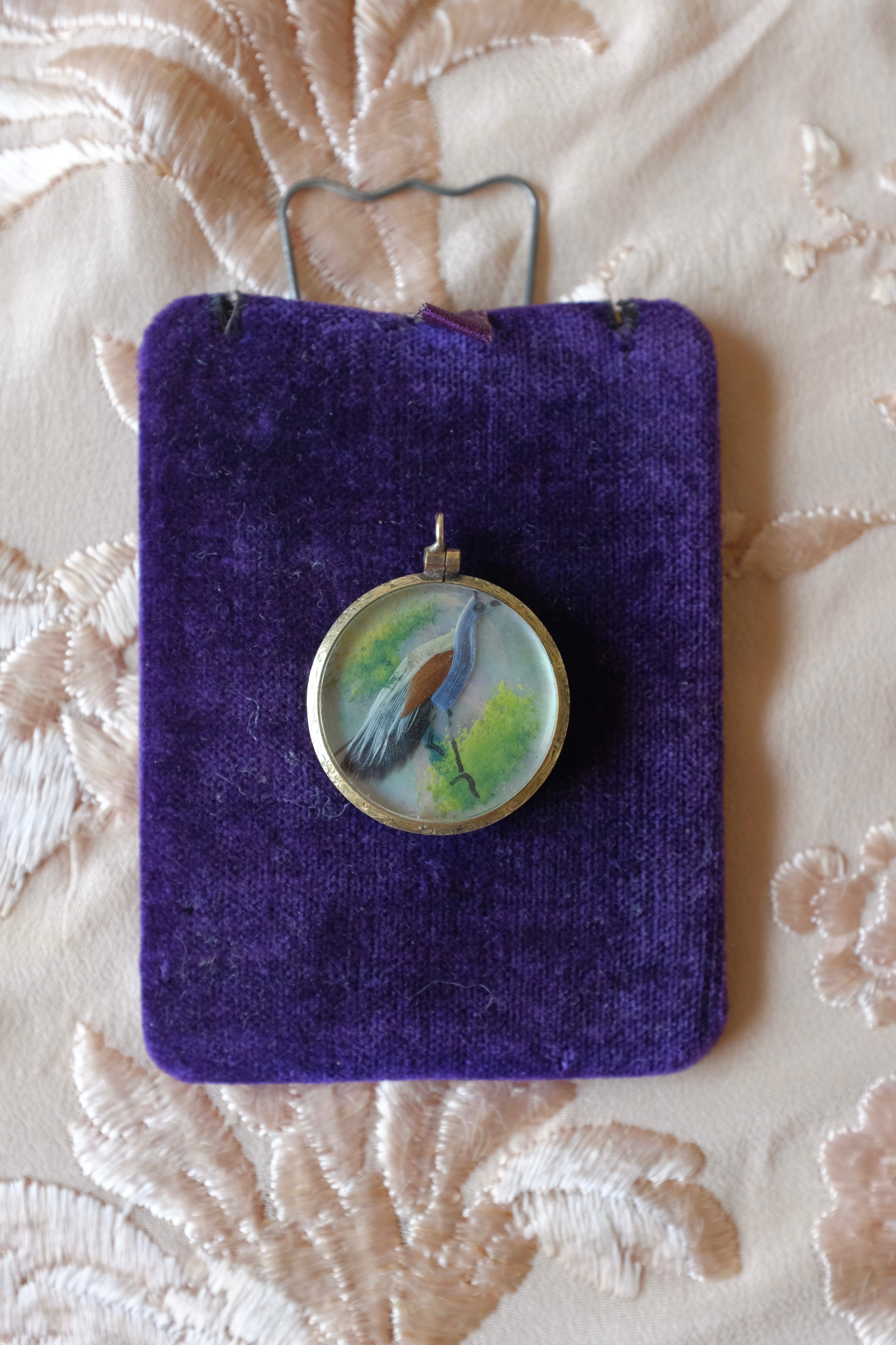 Antique Gold Filled Double Sided Bird Feather Pendant