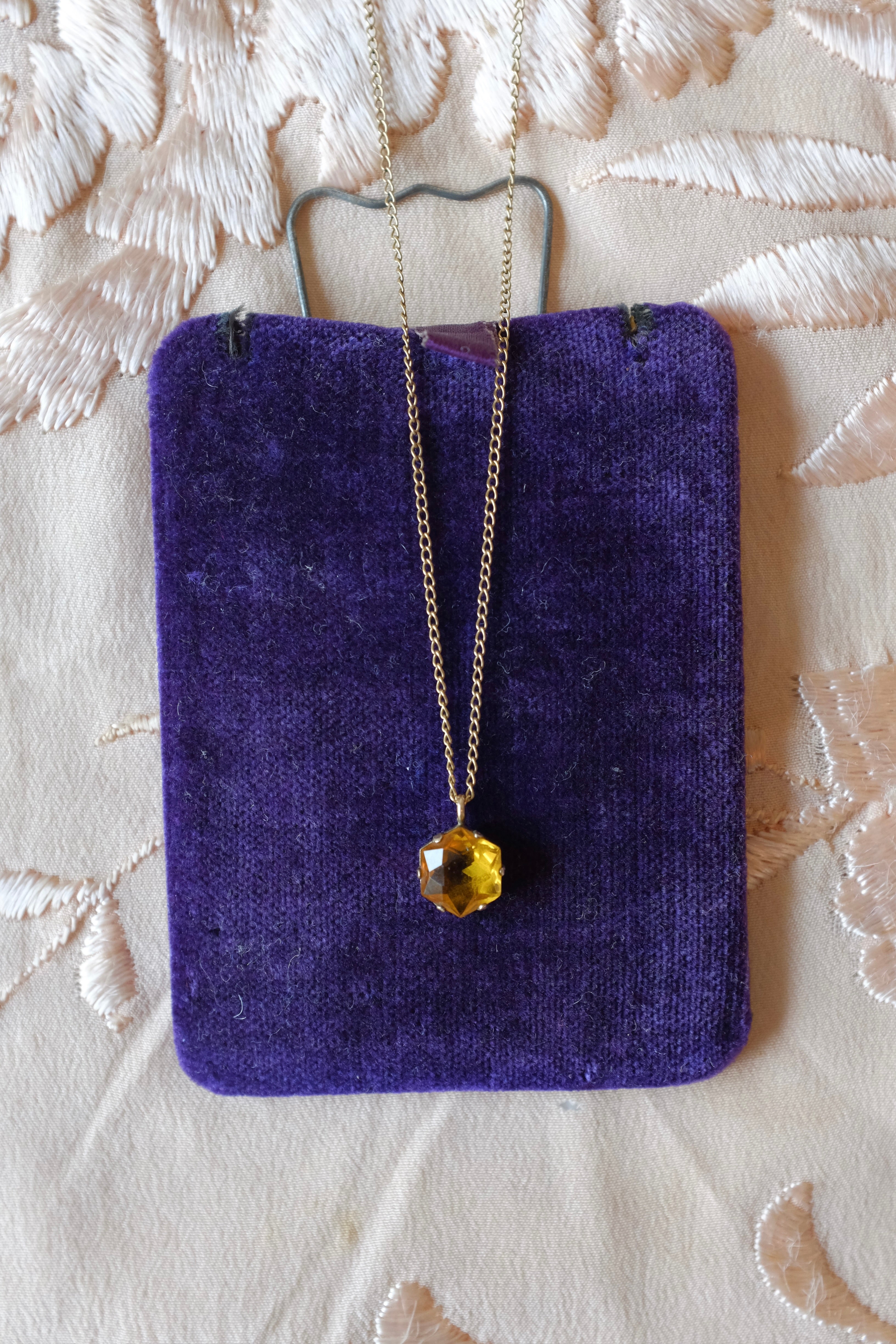 Vintage Dainty Citrine Glass Necklace