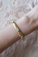 Vintage Enamel Tri-Flower & Seed Pearl Bangle Bracelet