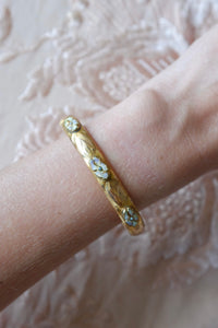 Vintage Enamel Tri-Flower & Seed Pearl Bangle Bracelet