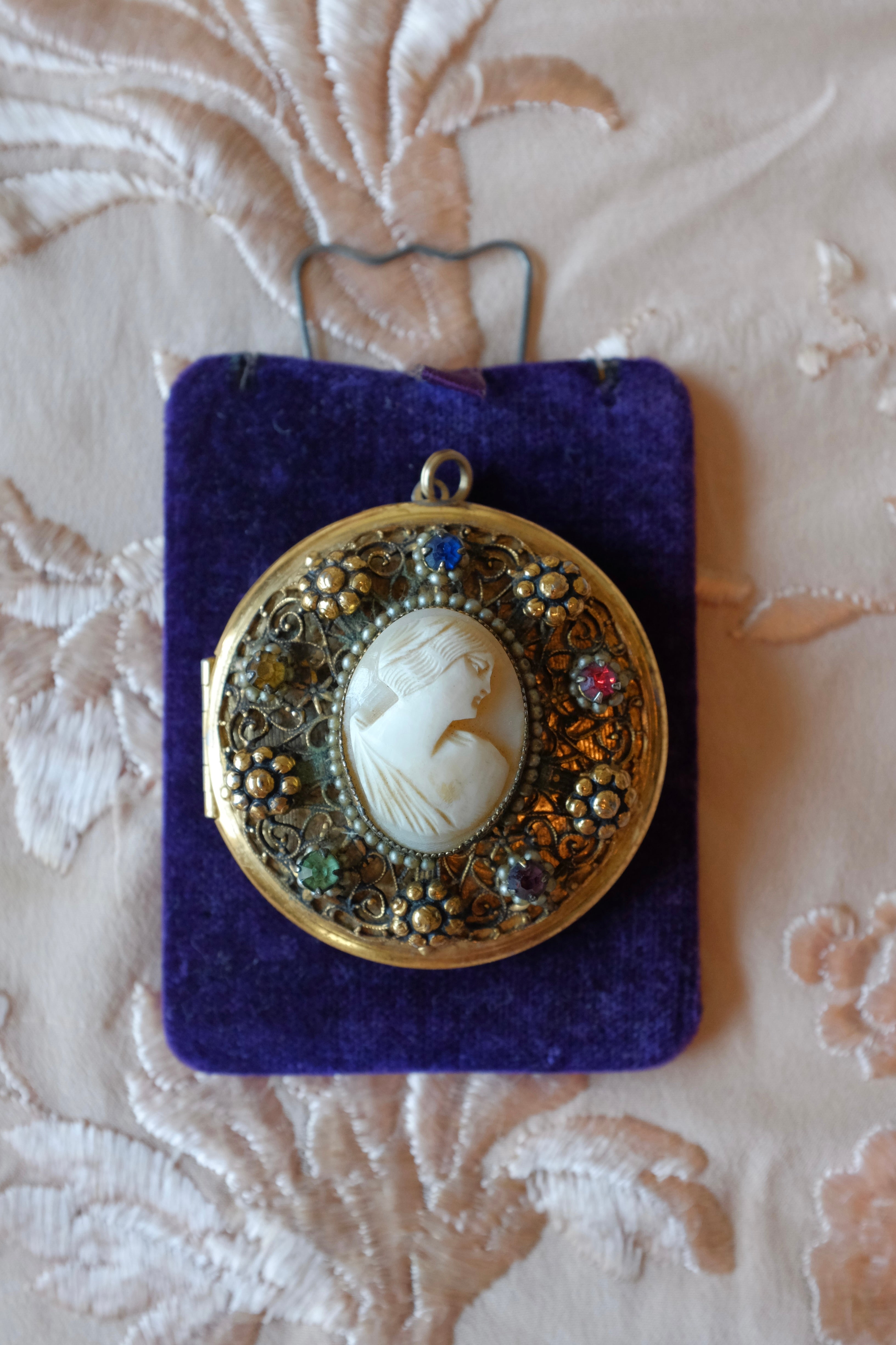 Vintage Large Rhinestone Cameo Locket