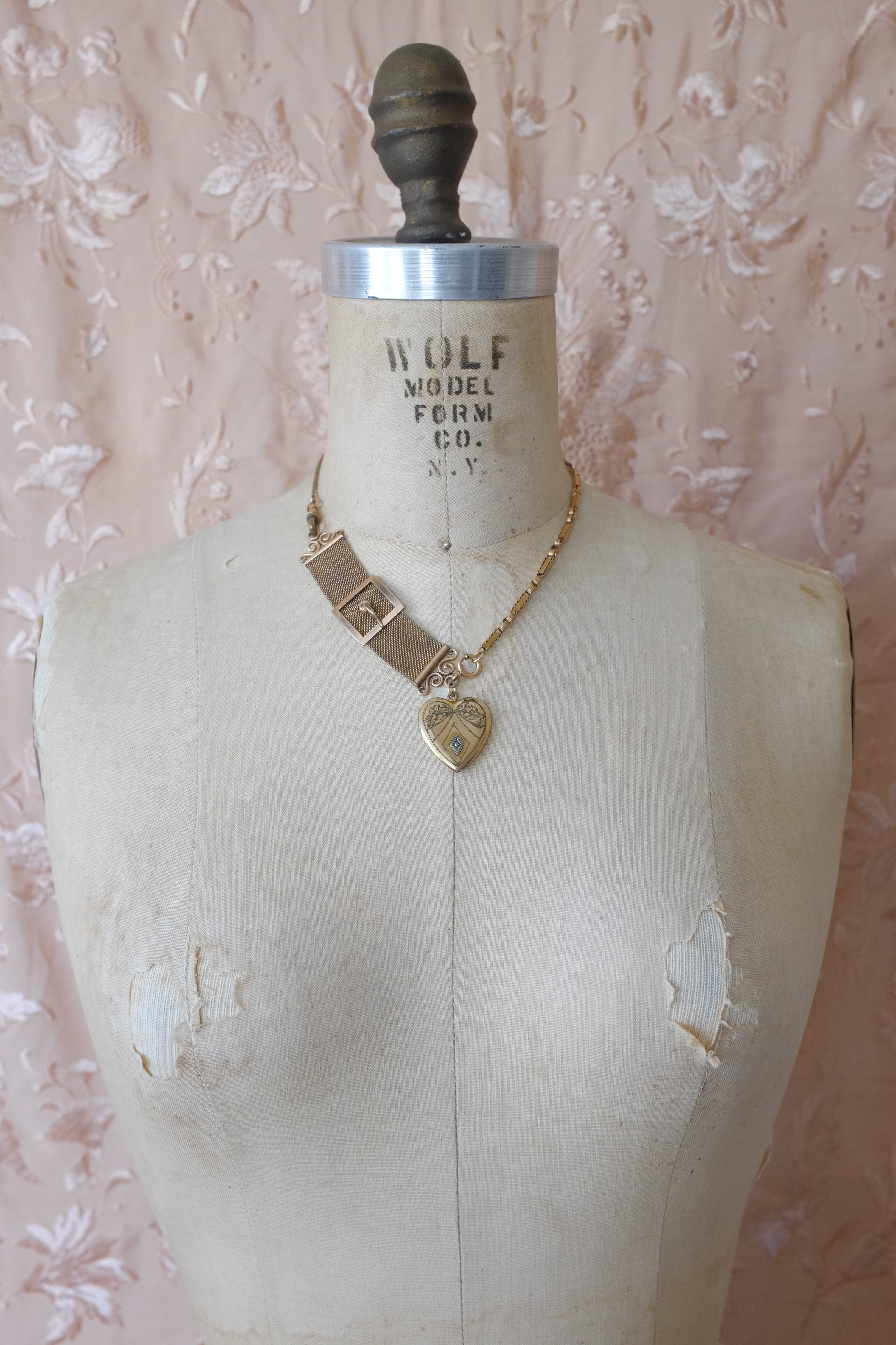 Antique Assym. Buckle Heart Locket Necklace