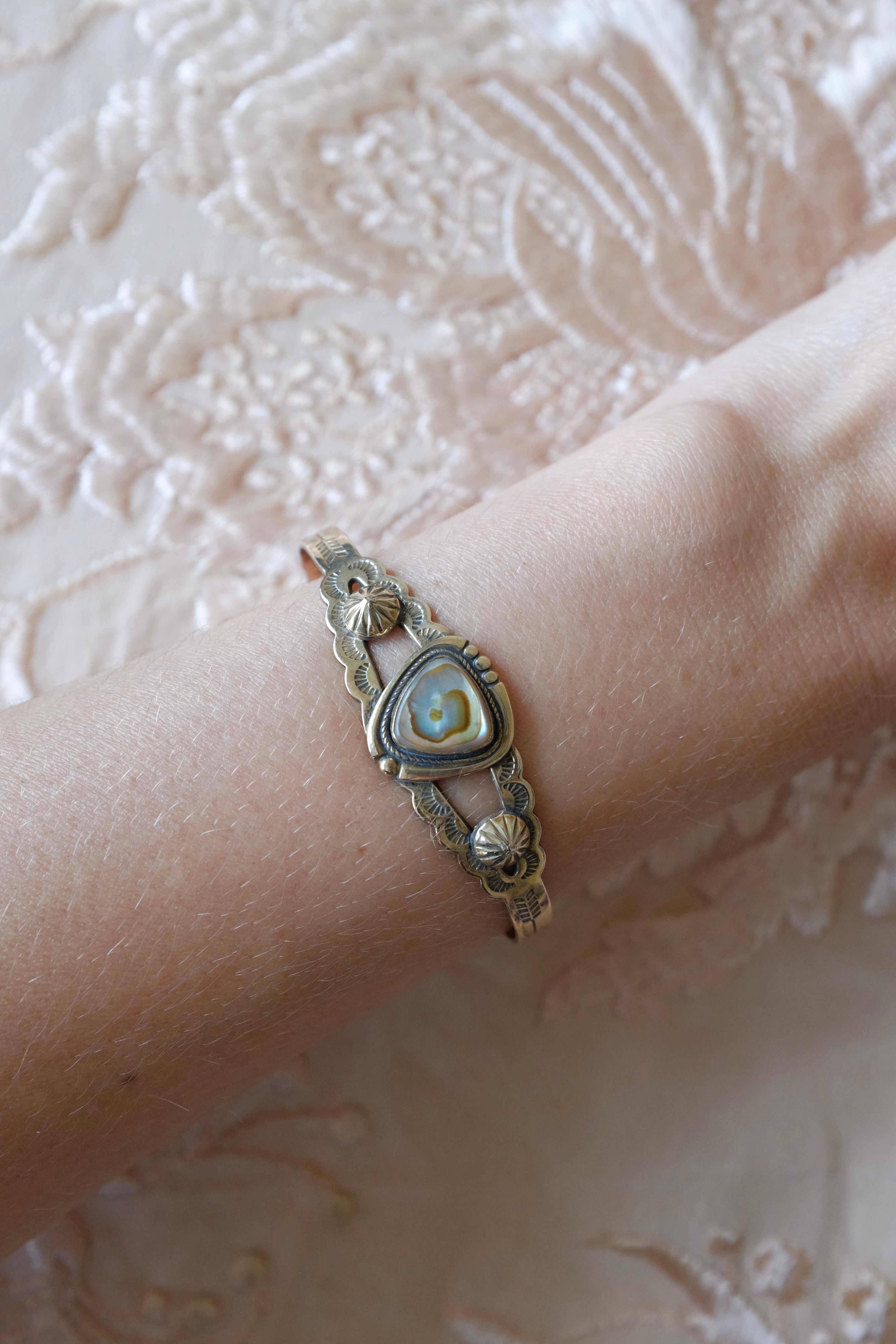 Vintage Southwestern Gold Filled Abalone Cuff Bracelet