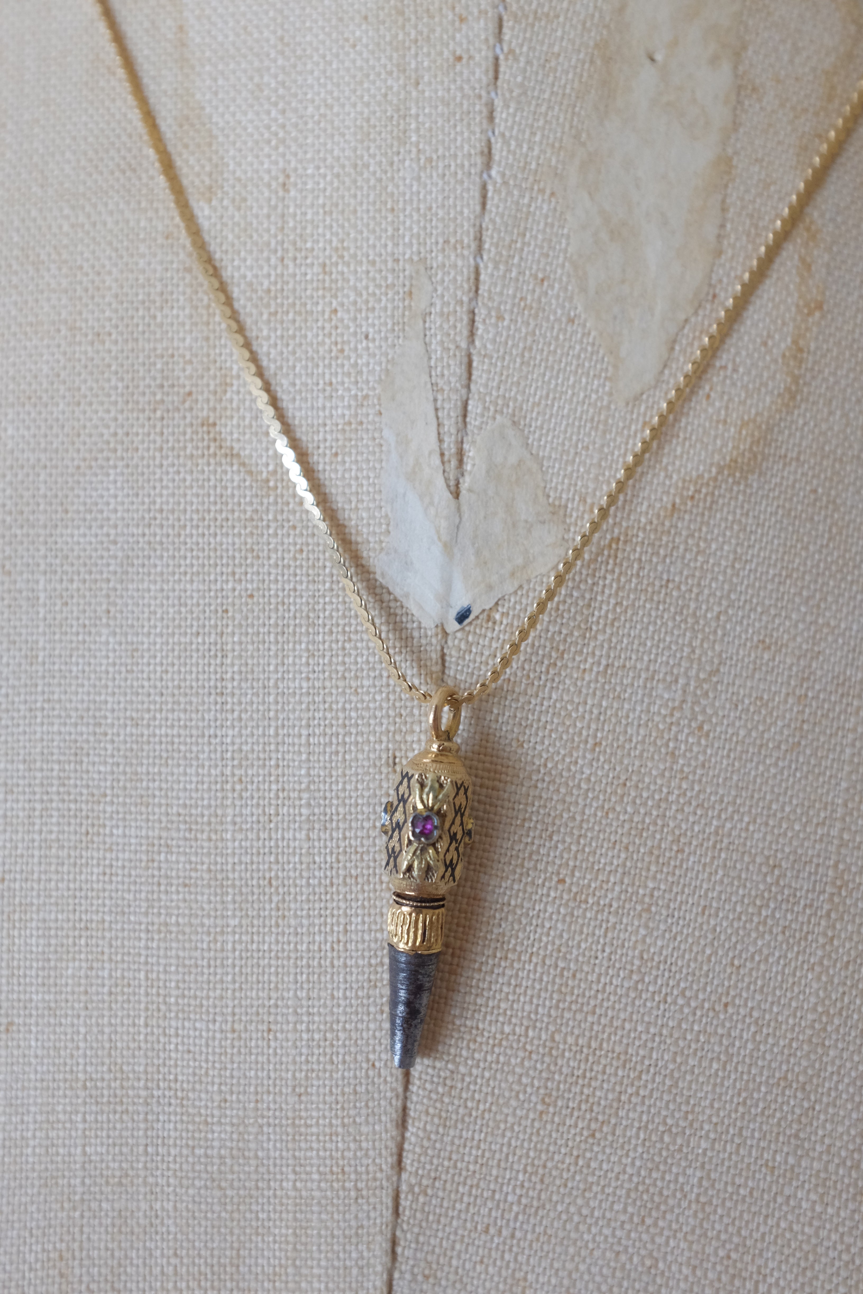 Antique French 18K & Ruby Set Key Necklace