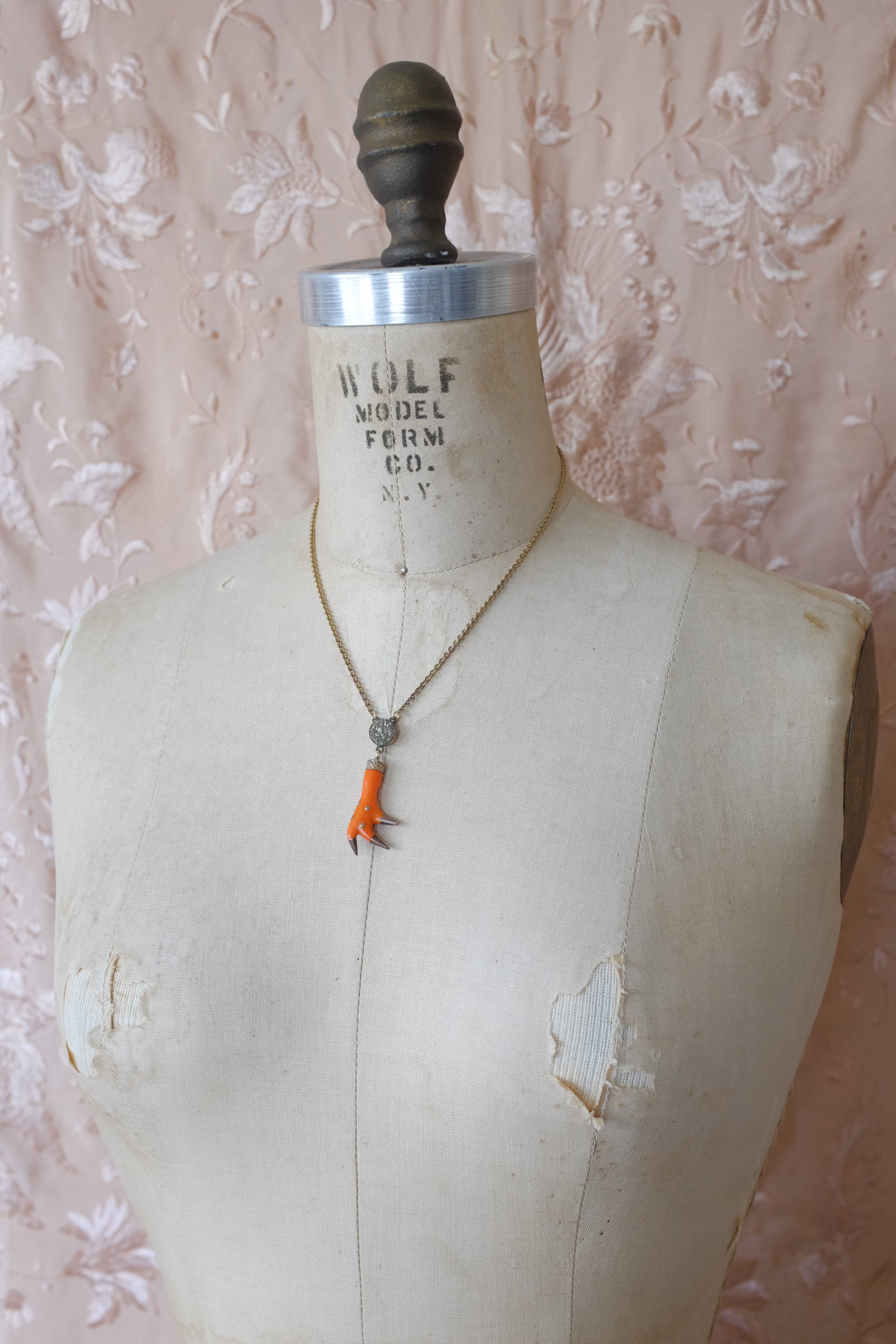 Antique Orange Talon & Pyrite Necklace