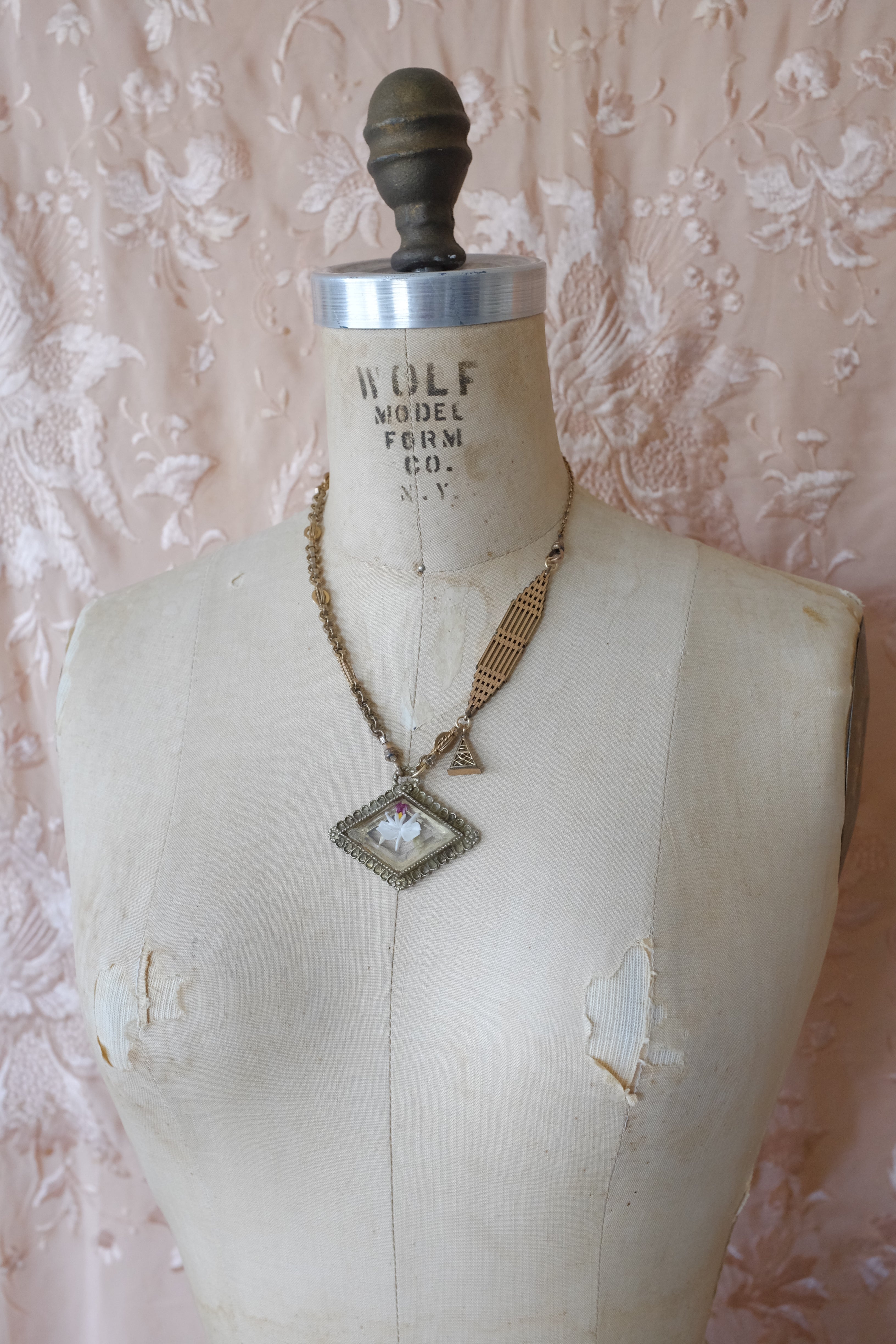 Antique Hand-Painted Orchid Necklace