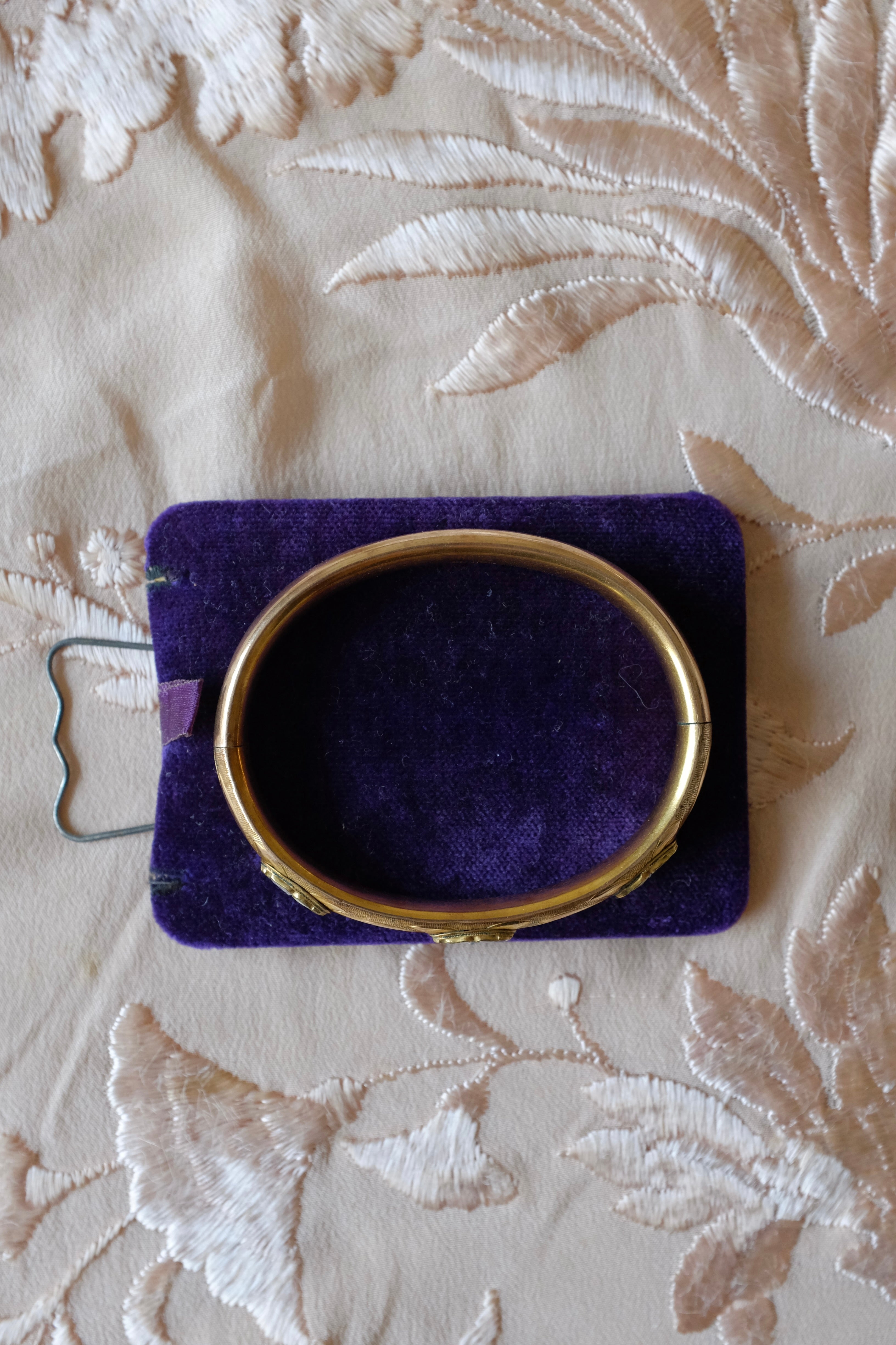 Vintage Enamel Tri-Flower & Seed Pearl Bangle Bracelet