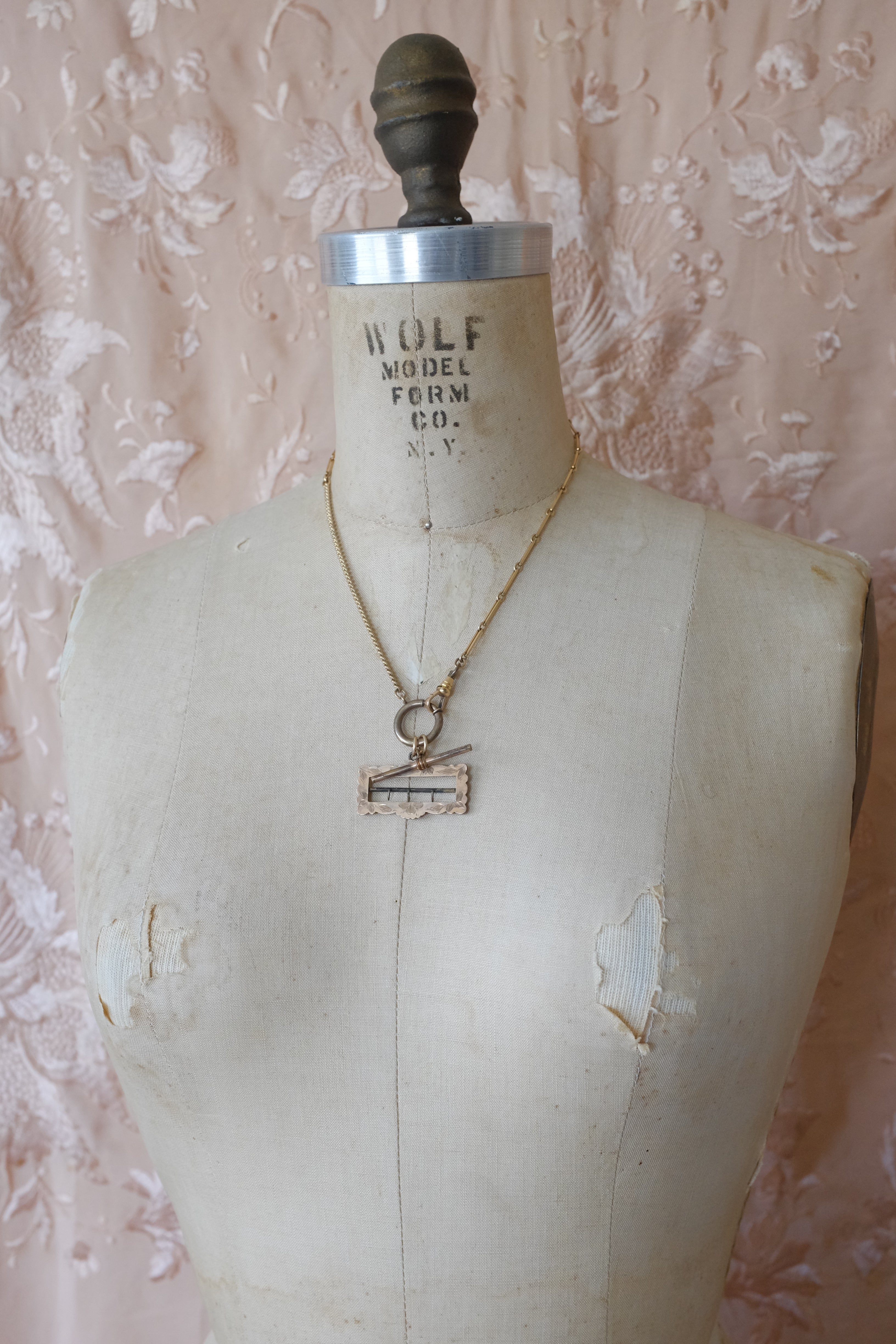 Antique Victorian Sash Floral Buckle & T-Bar Necklace