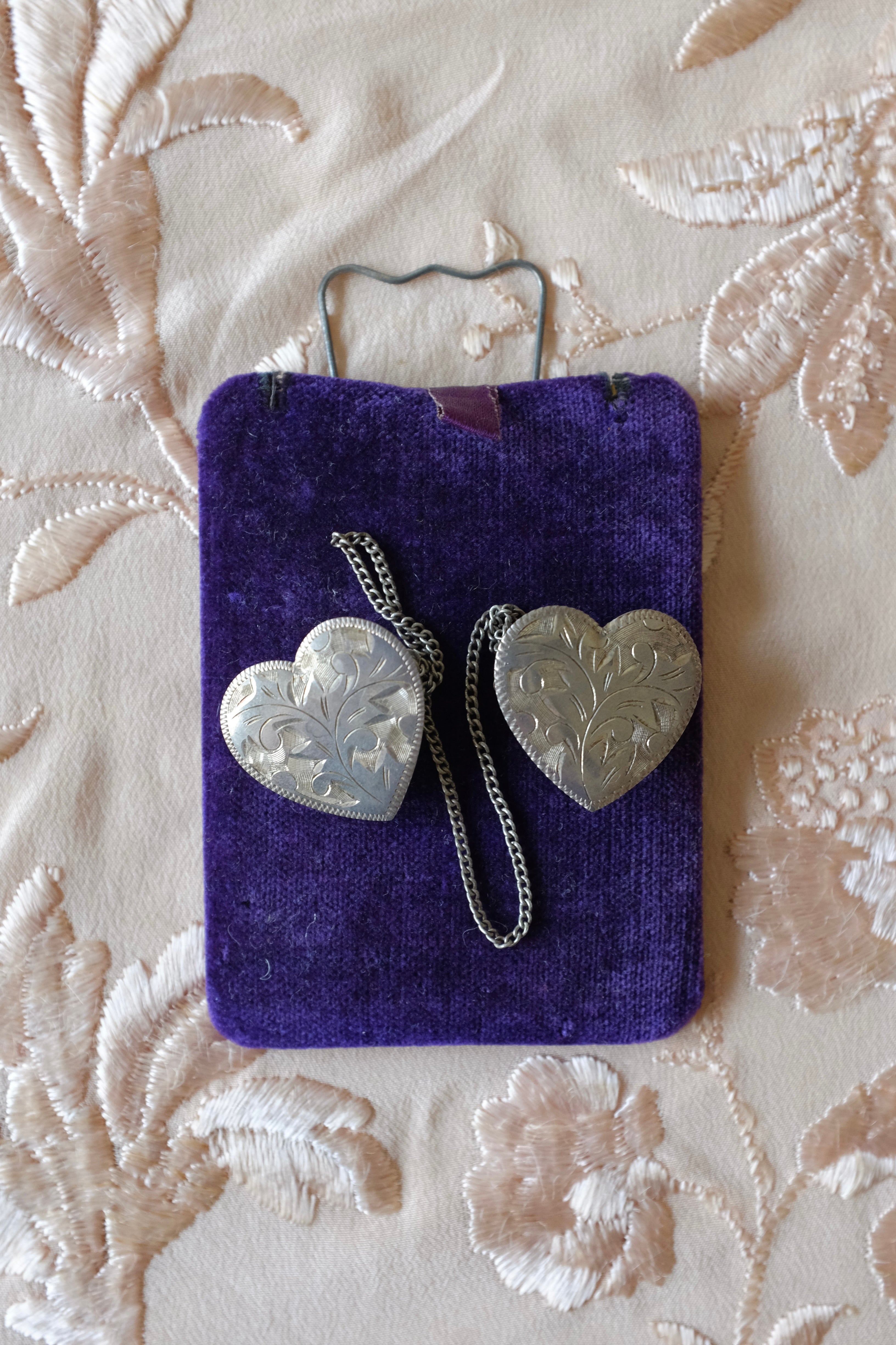 Vintage Sterling Silver Heart Collar Chain Clip