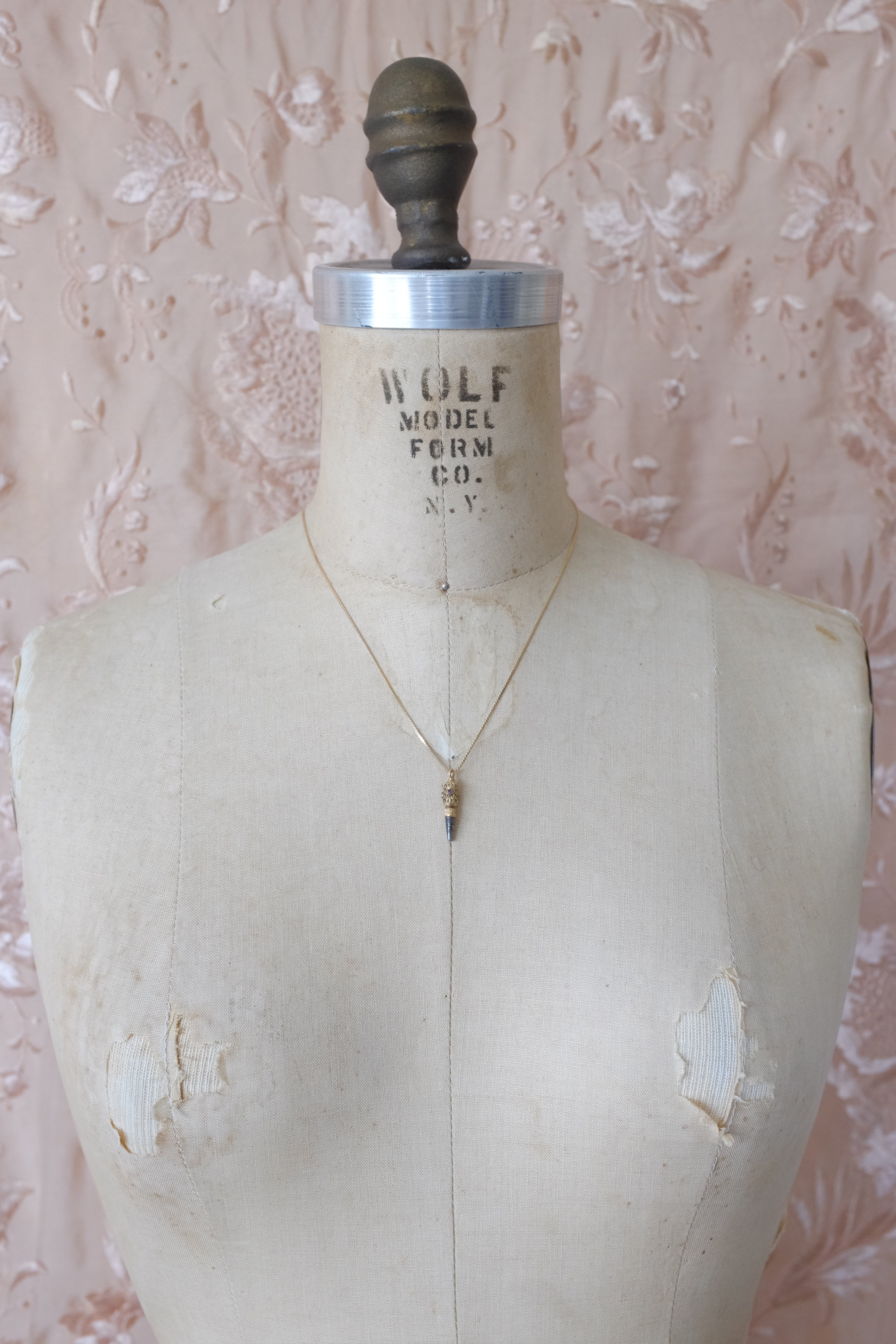 Antique French 18K & Ruby Set Key Necklace