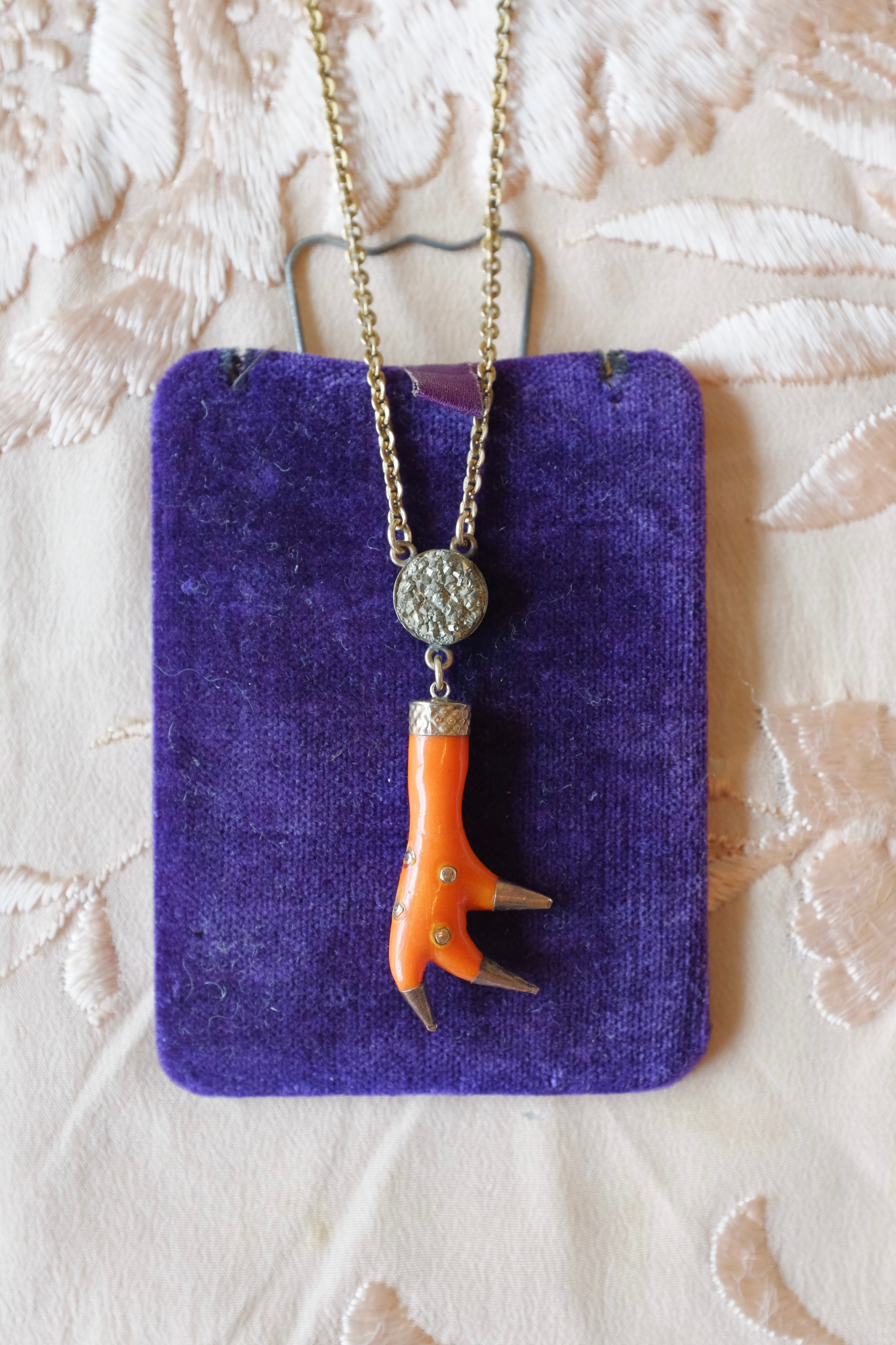 Antique Orange Talon & Pyrite Necklace