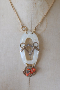 Antique Mother Of Pearl Horseshoe & Coral Necklace