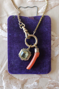 Antique Citrine Glass & Coral Branch Necklace