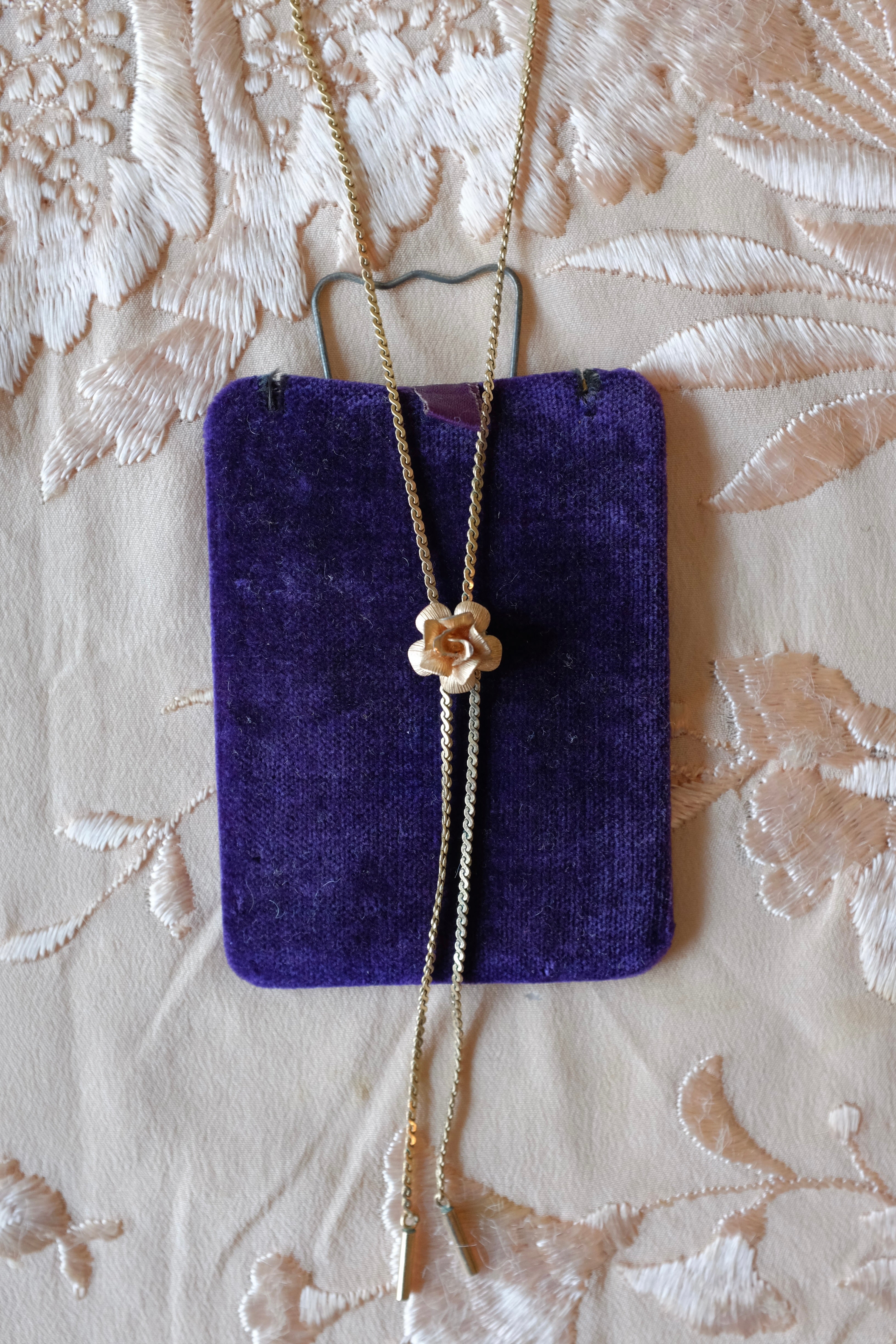 Vintage Metal Rose Bolo Necklace
