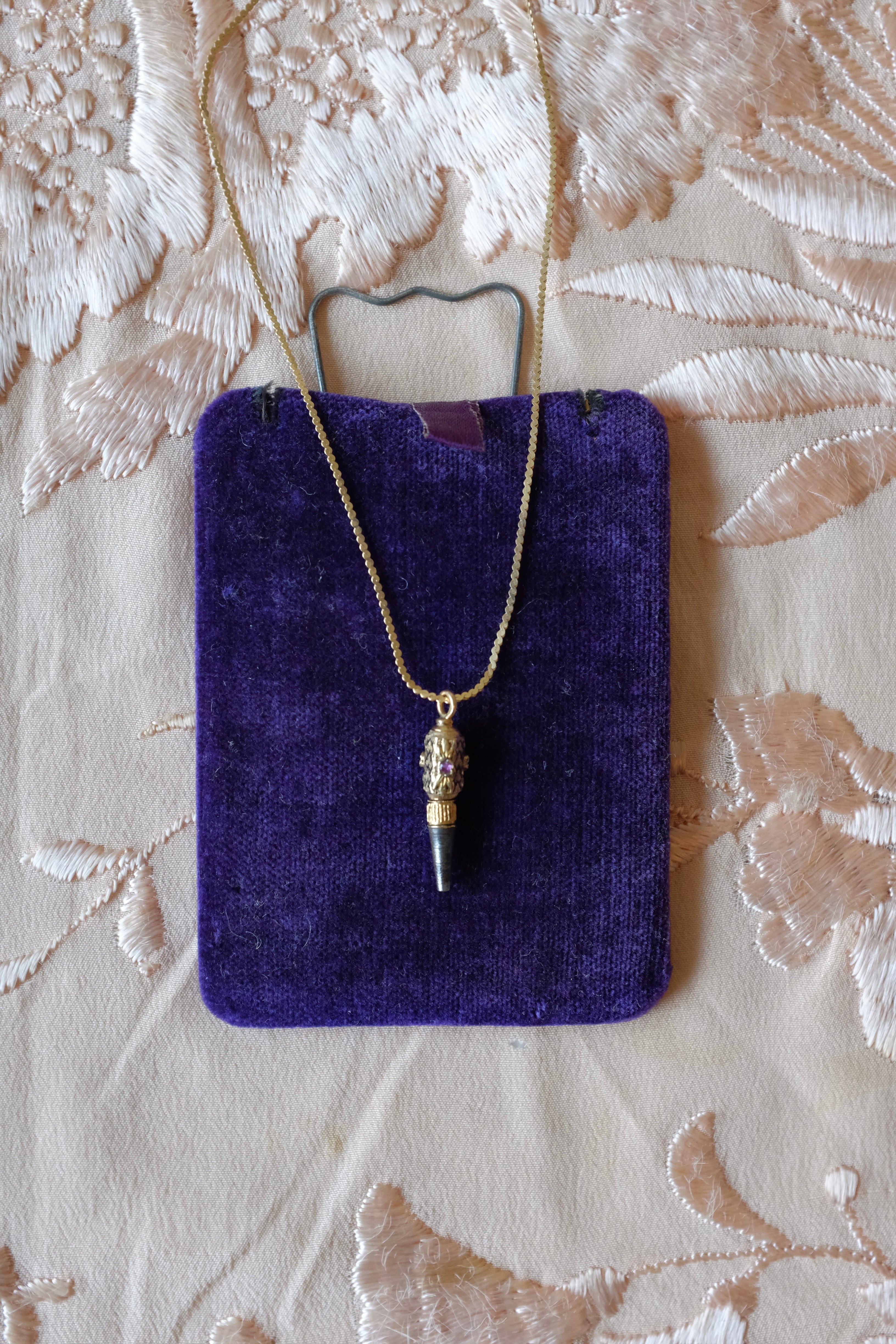 Antique French 18K & Ruby Set Key Necklace