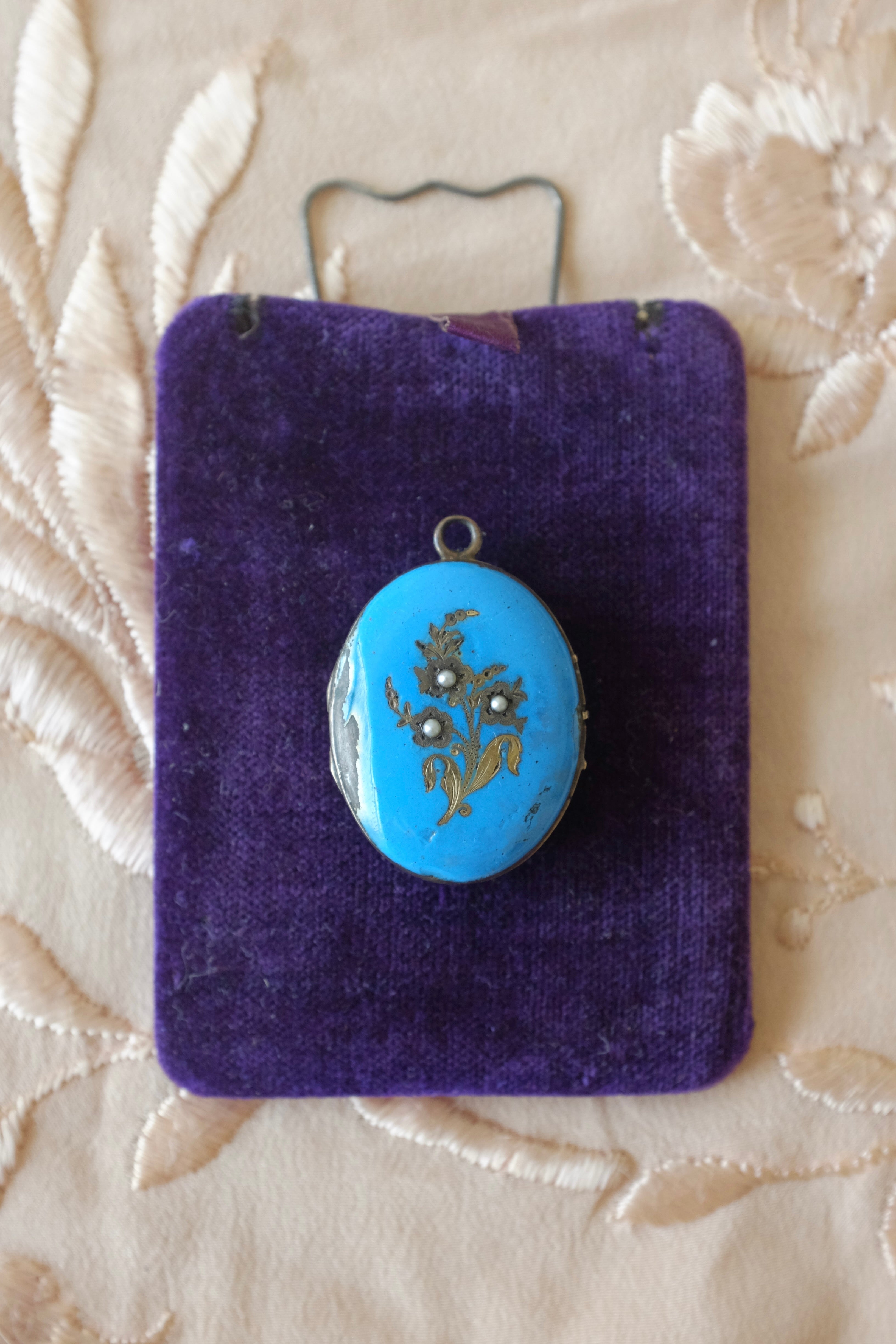 Antique Blue Enamel Mourning Locket