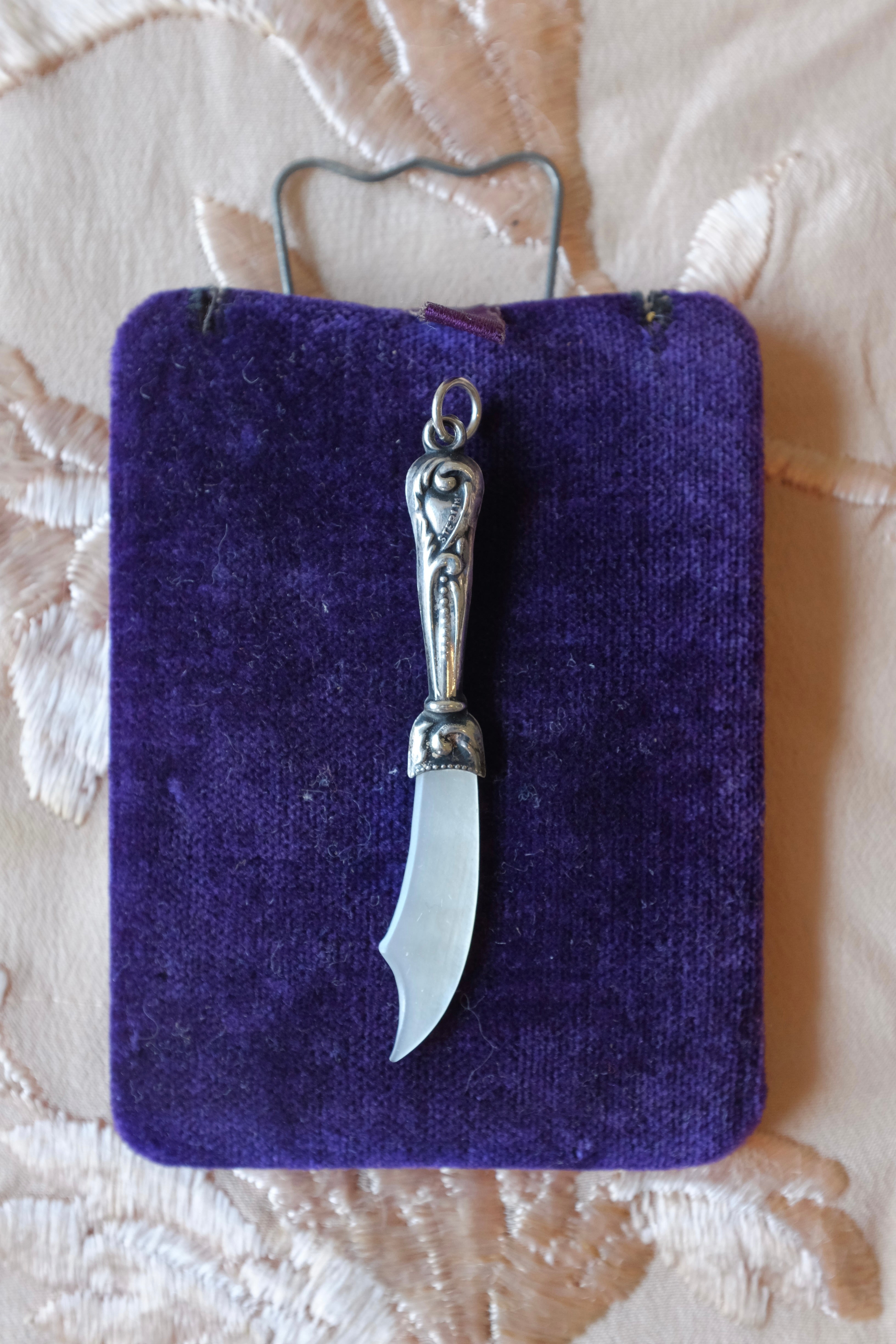 Vintage Sterling & Mother of Pearl Caviar Knife Pendant