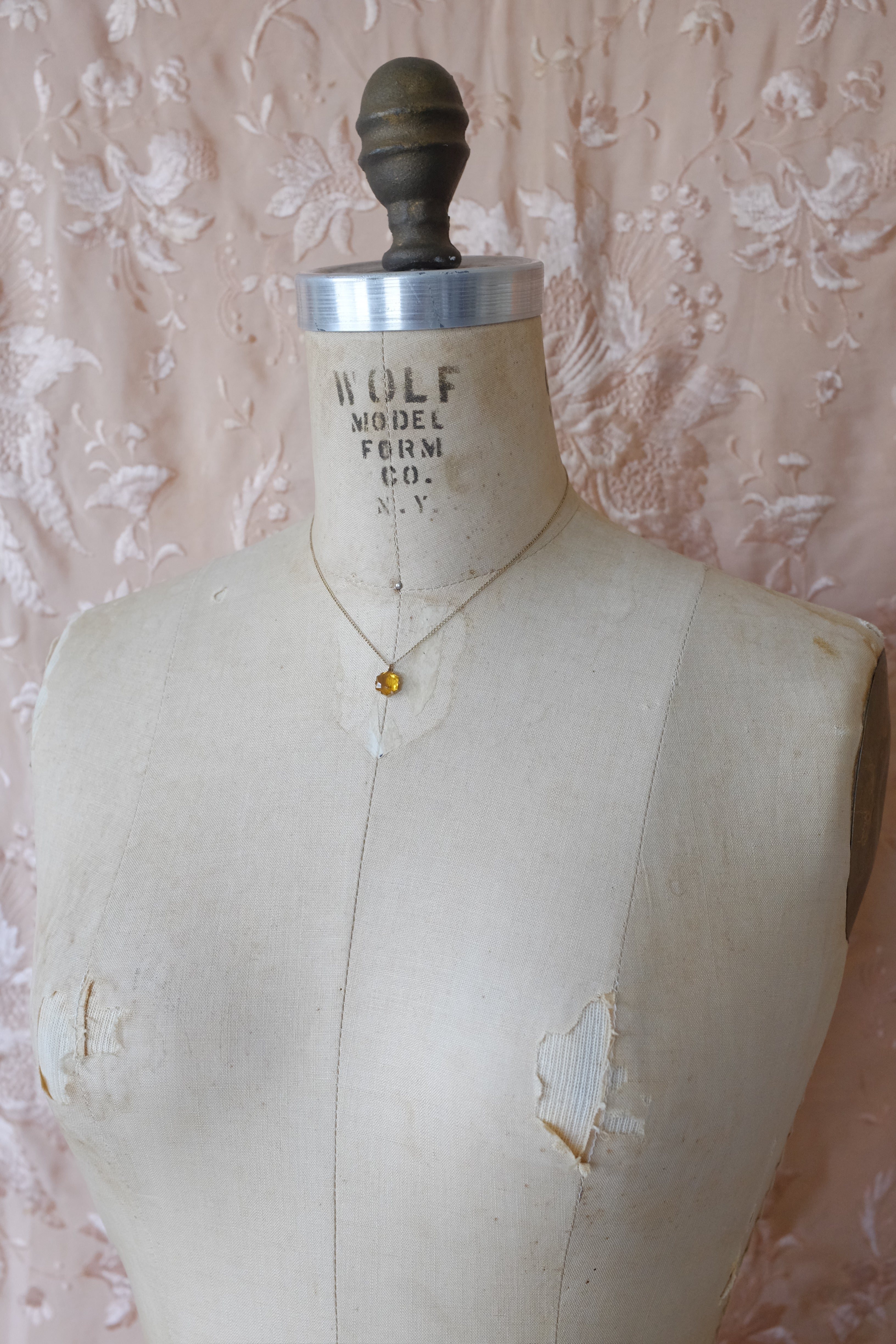 Vintage Dainty Citrine Glass Necklace