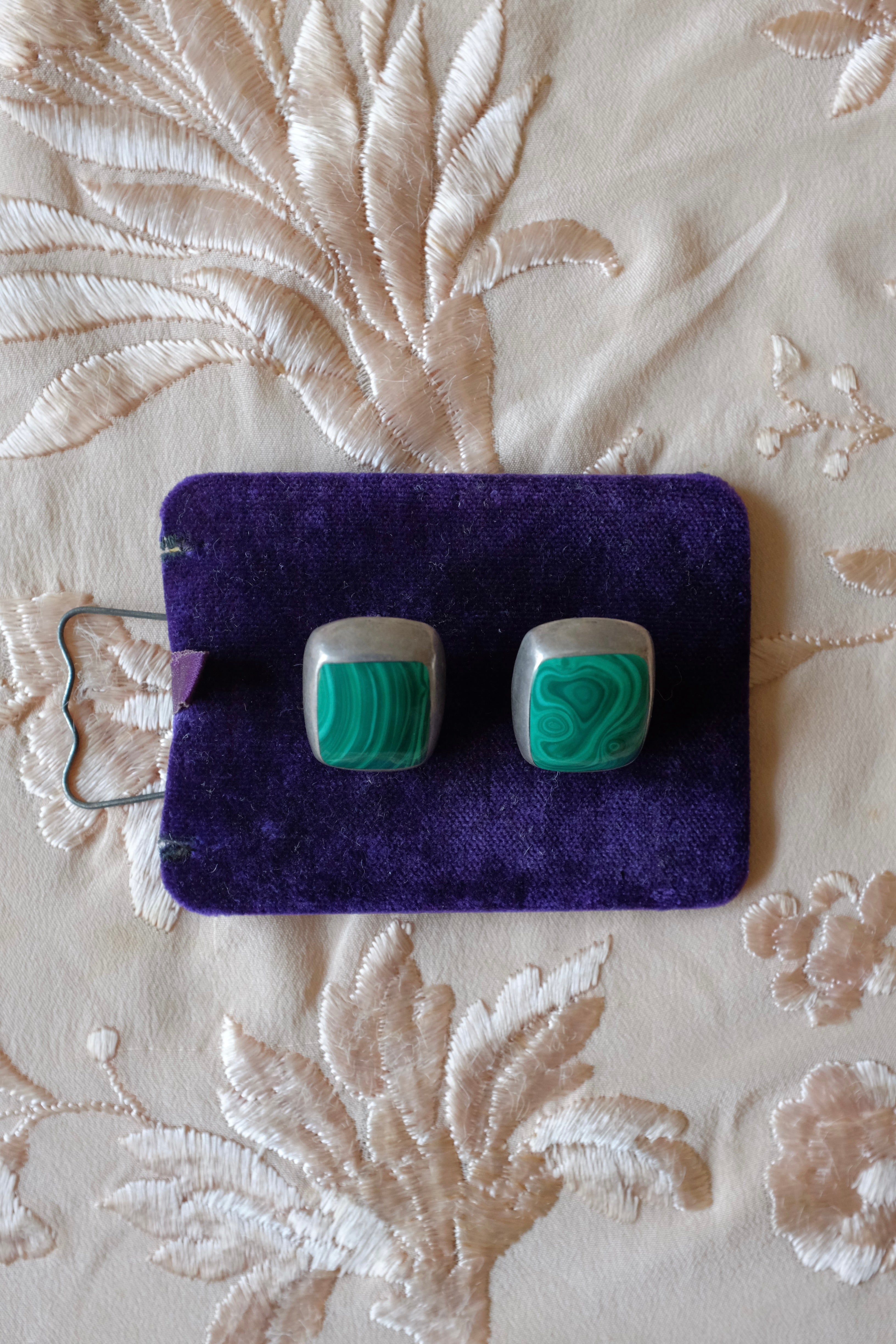 Vintage Sterling Malachite Stud Earrings