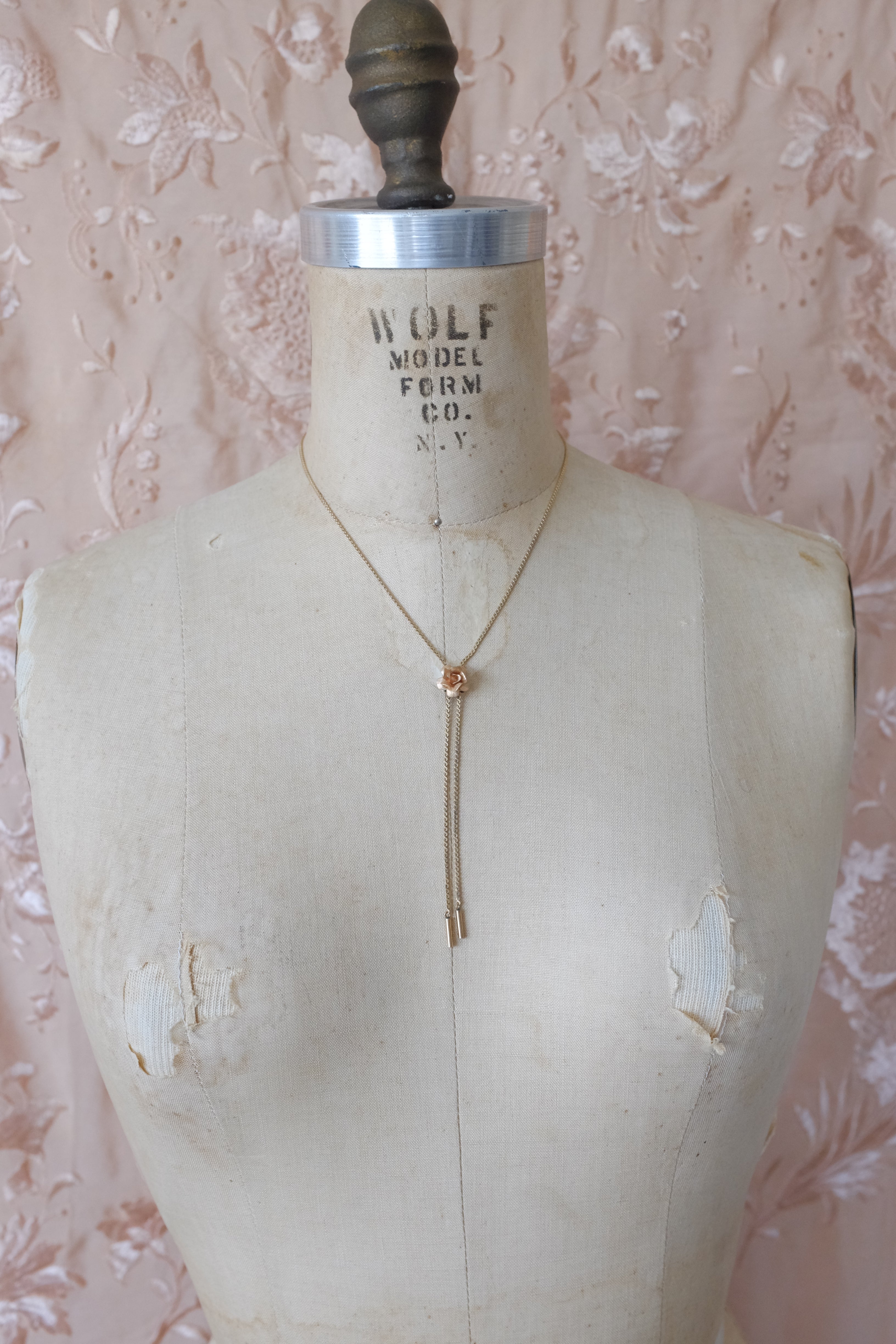 Vintage Metal Rose Bolo Necklace