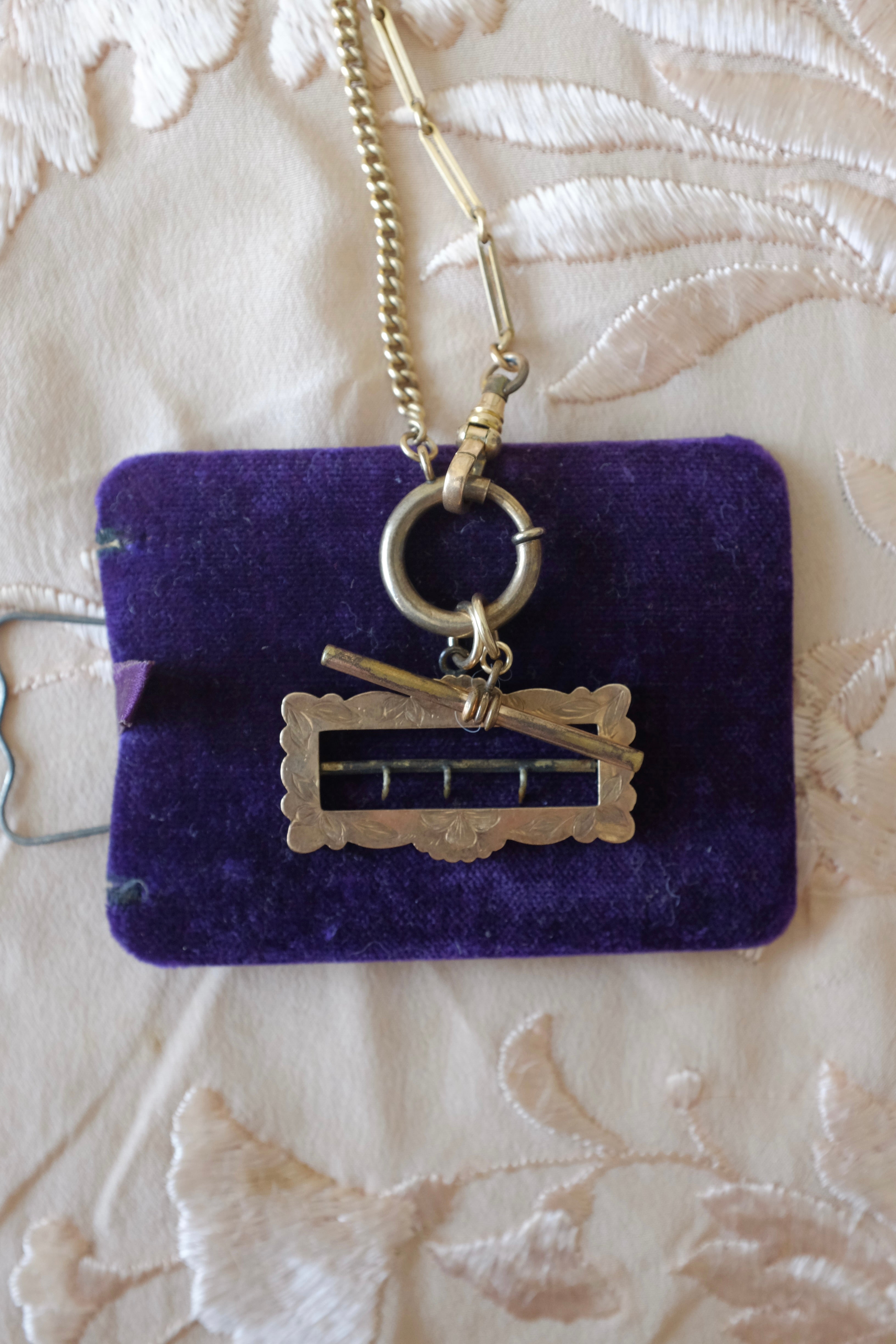 Antique Victorian Sash Floral Buckle & T-Bar Necklace