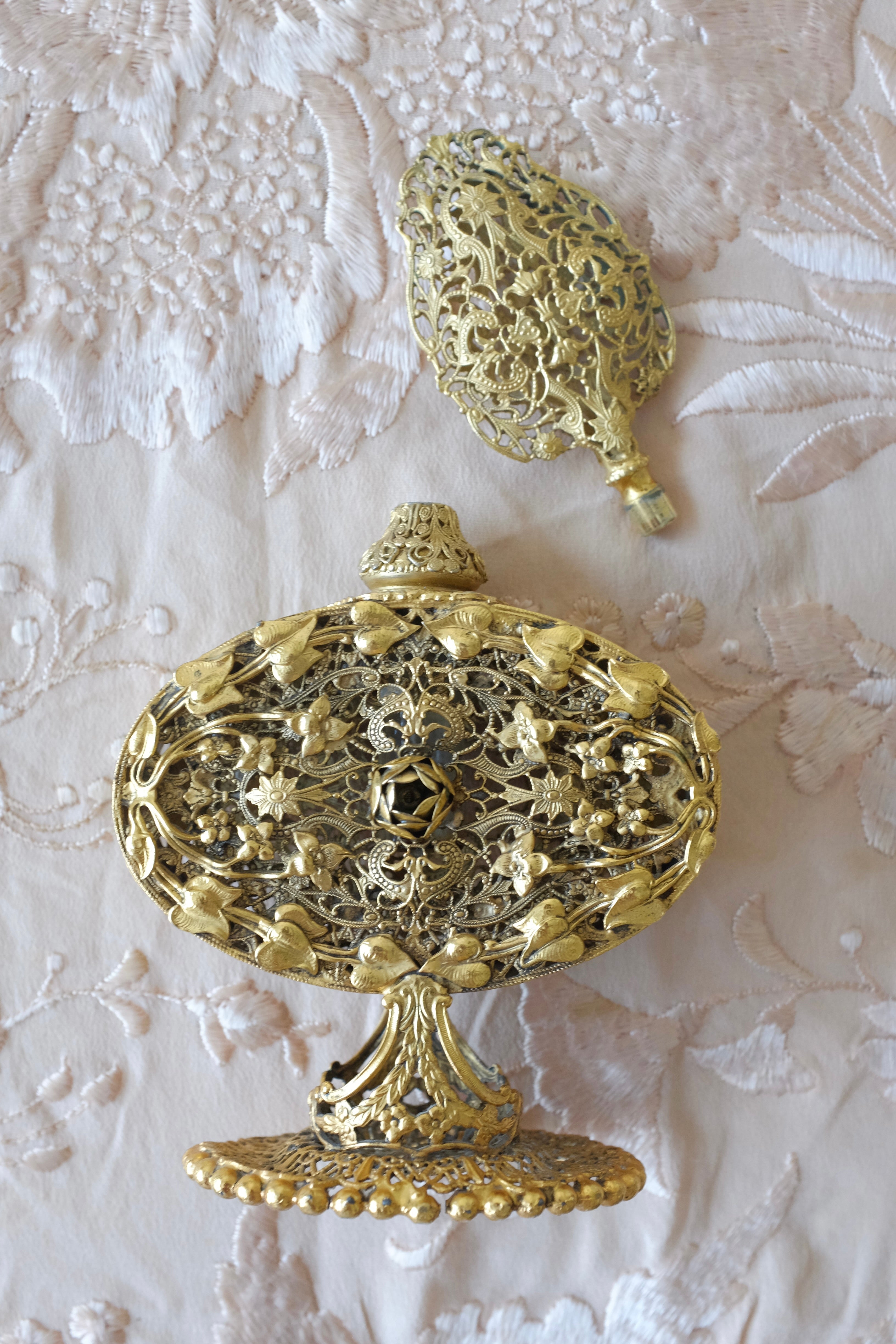 Vintage Ormolu Filigree Perfume Bottle