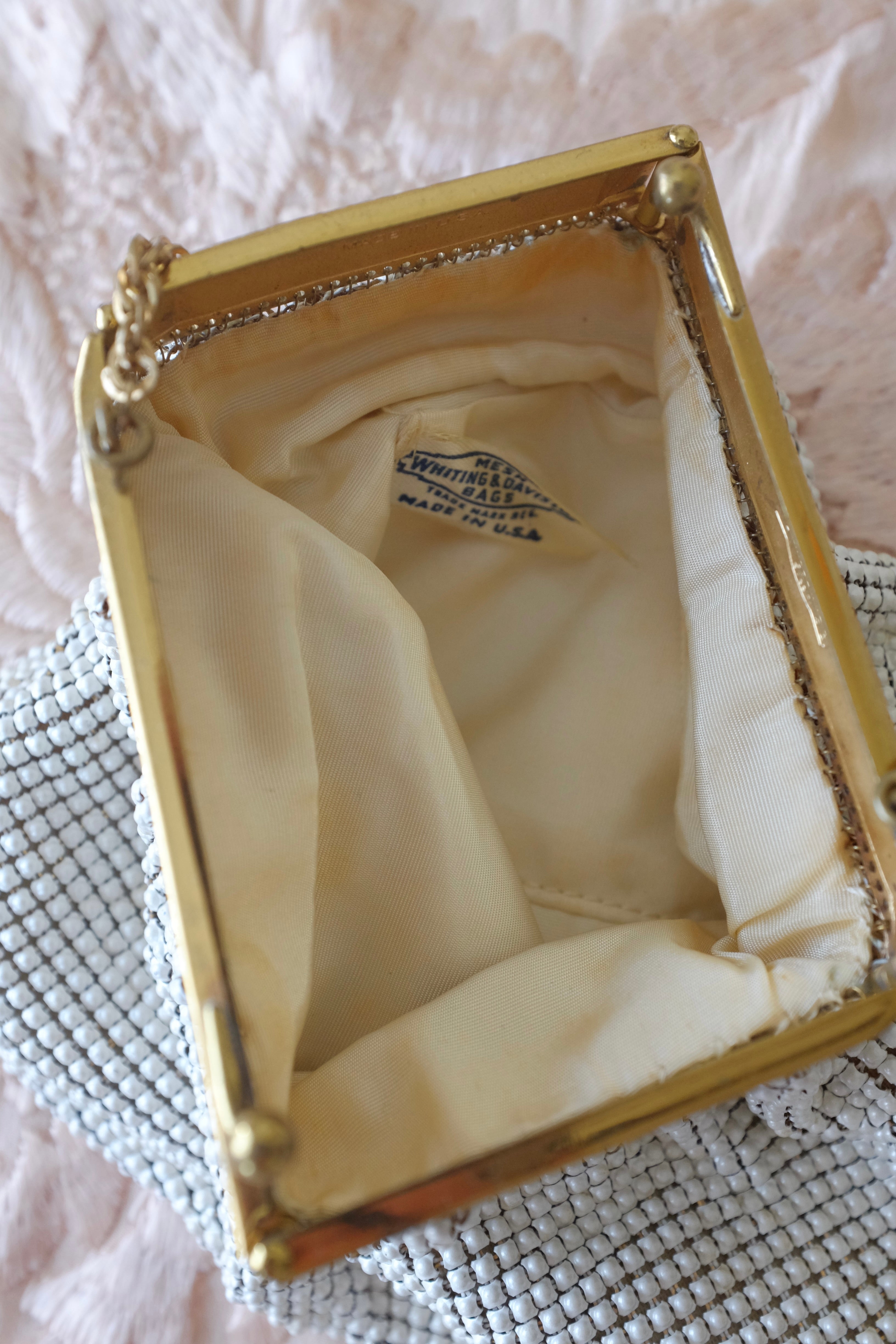 Vintage White Metal Mesh & Gold Chain Handle Bag