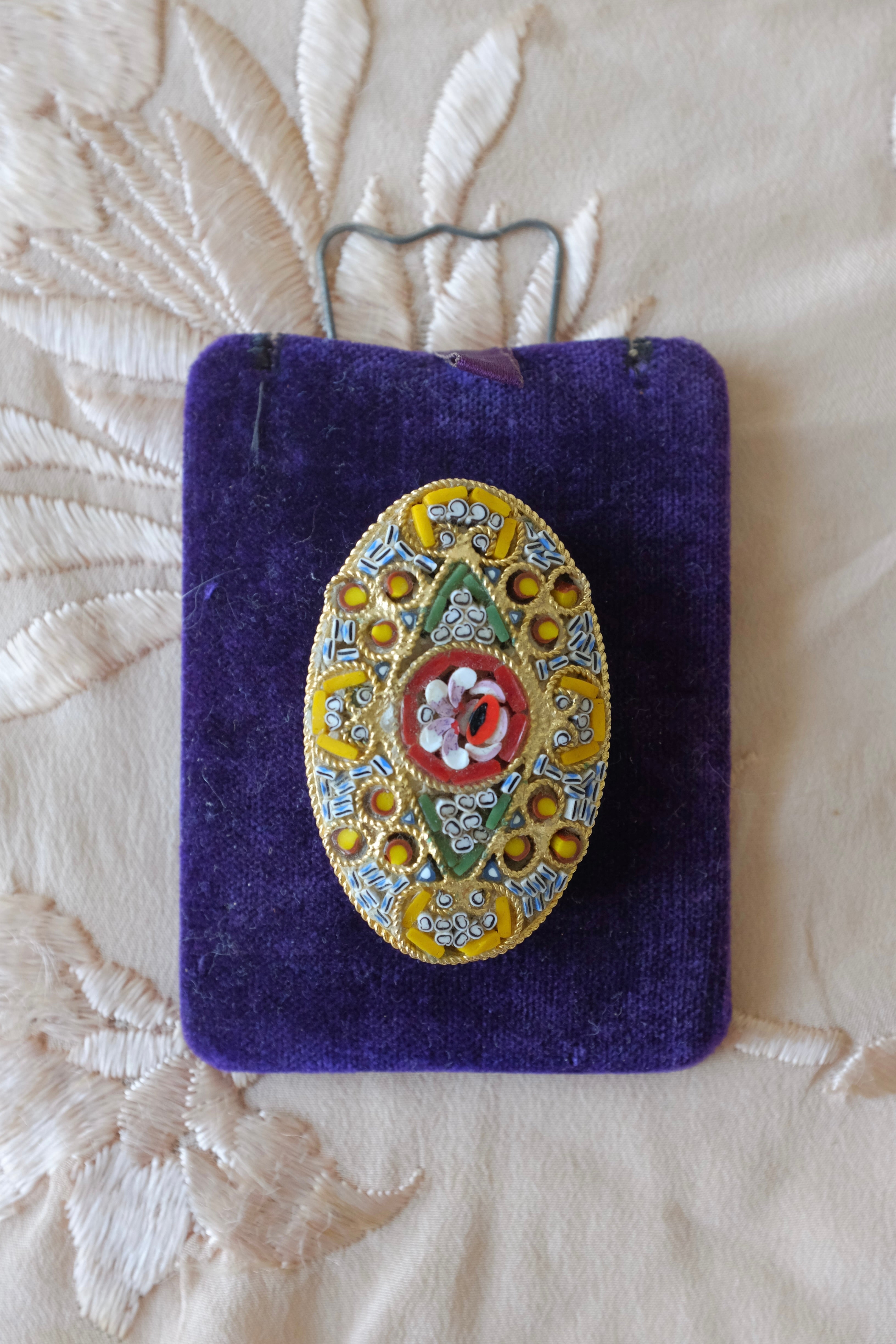 Vintage Micro Mosaic Oval Brooch