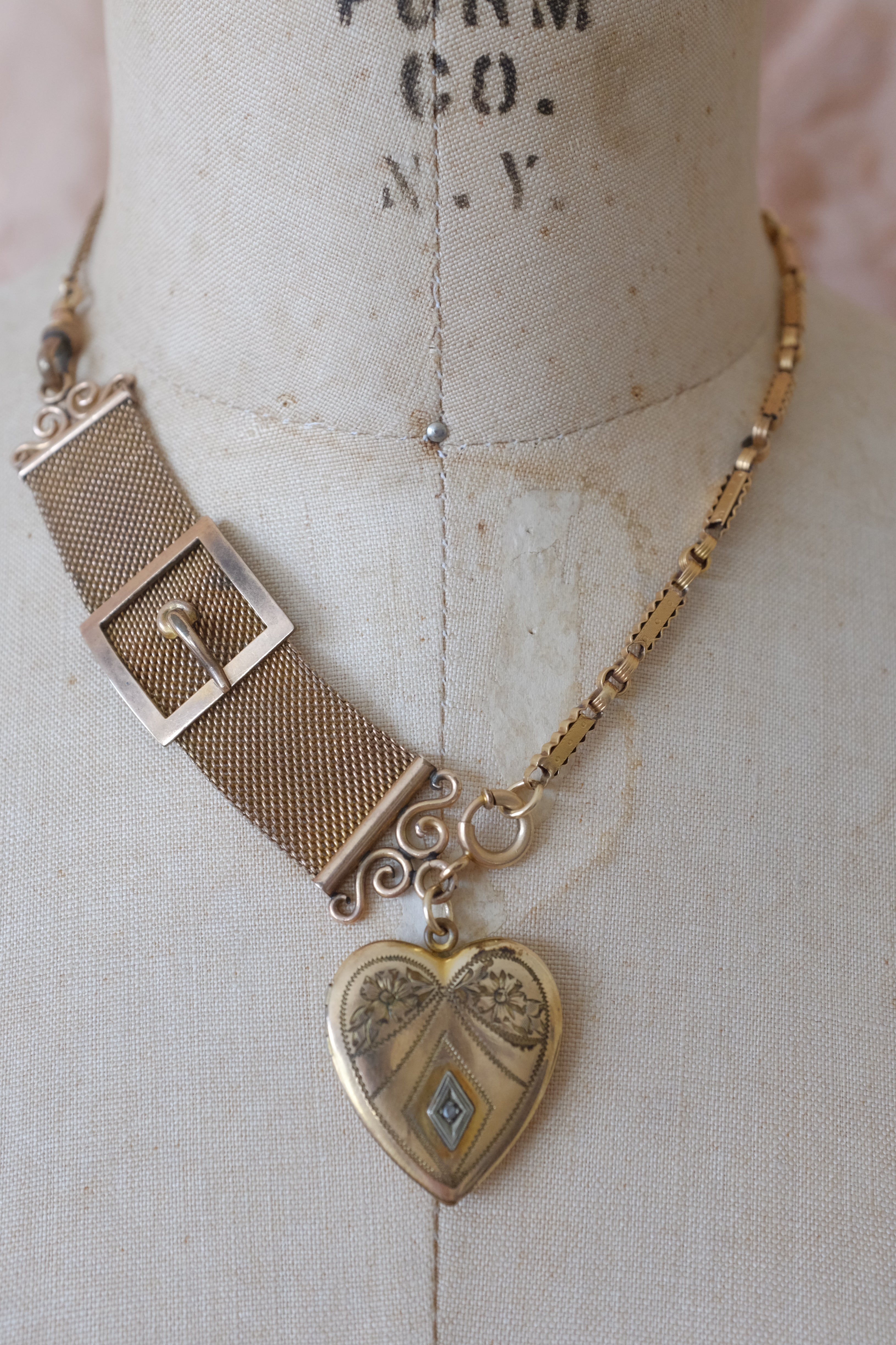 Antique Assym. Buckle Heart Locket Necklace