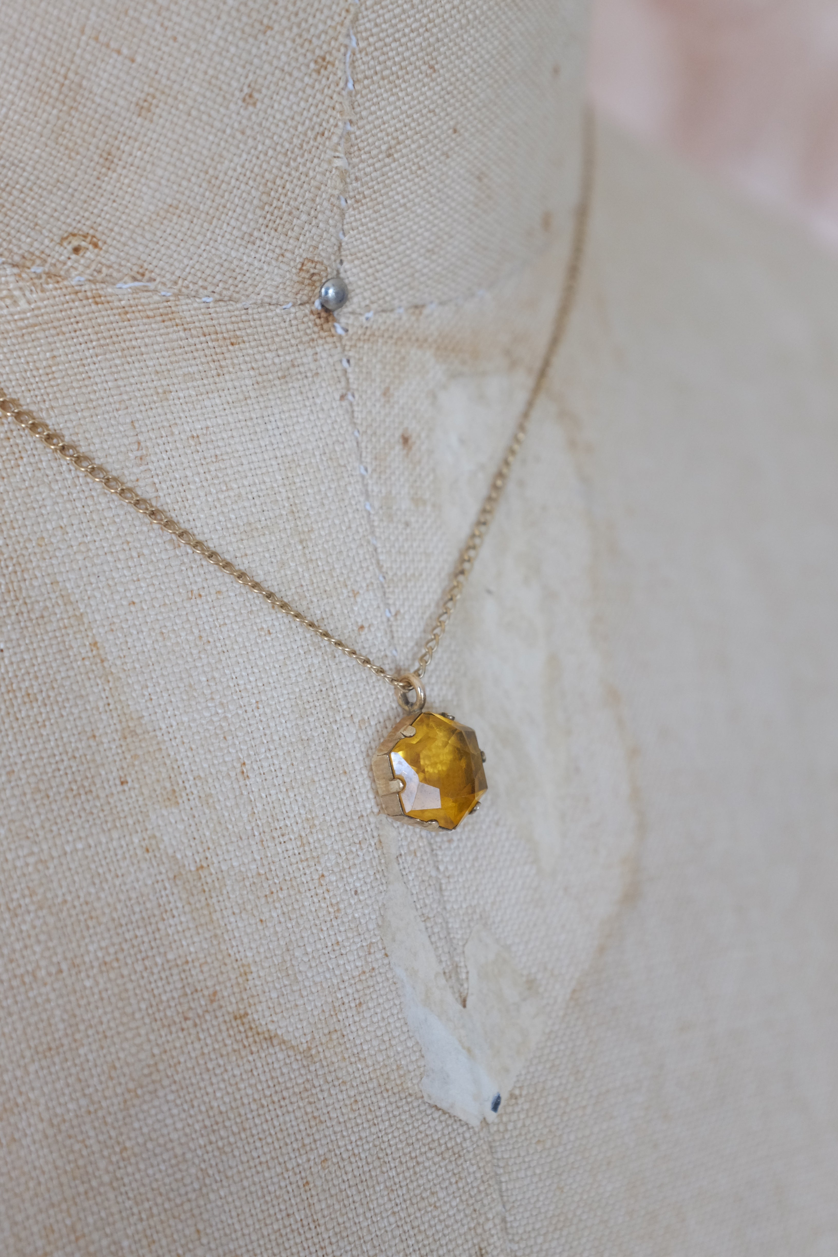 Vintage Dainty Citrine Glass Necklace