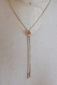 Vintage Metal Rose Bolo Necklace