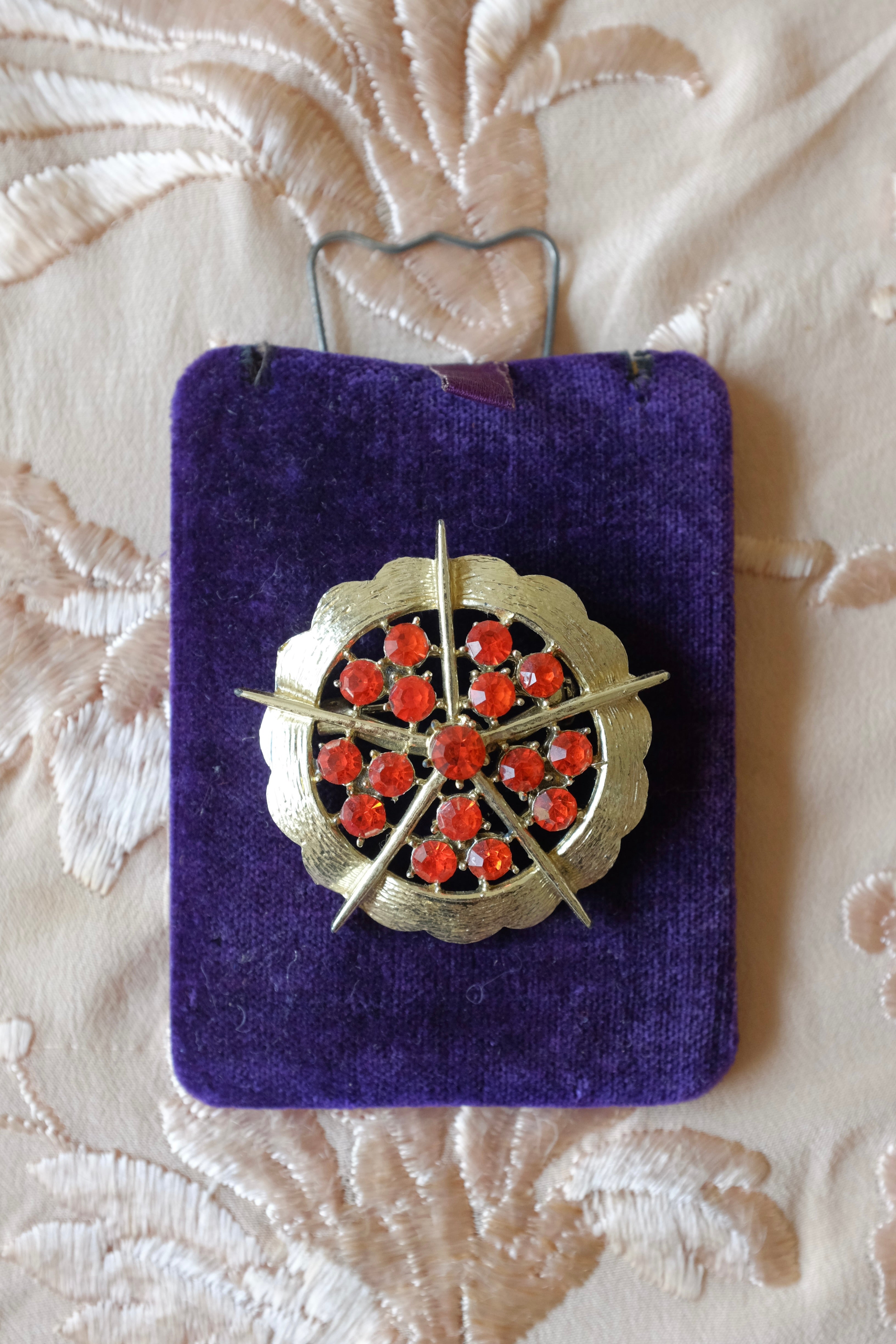 Vintage Orange Rhinestone Starburst Brooch