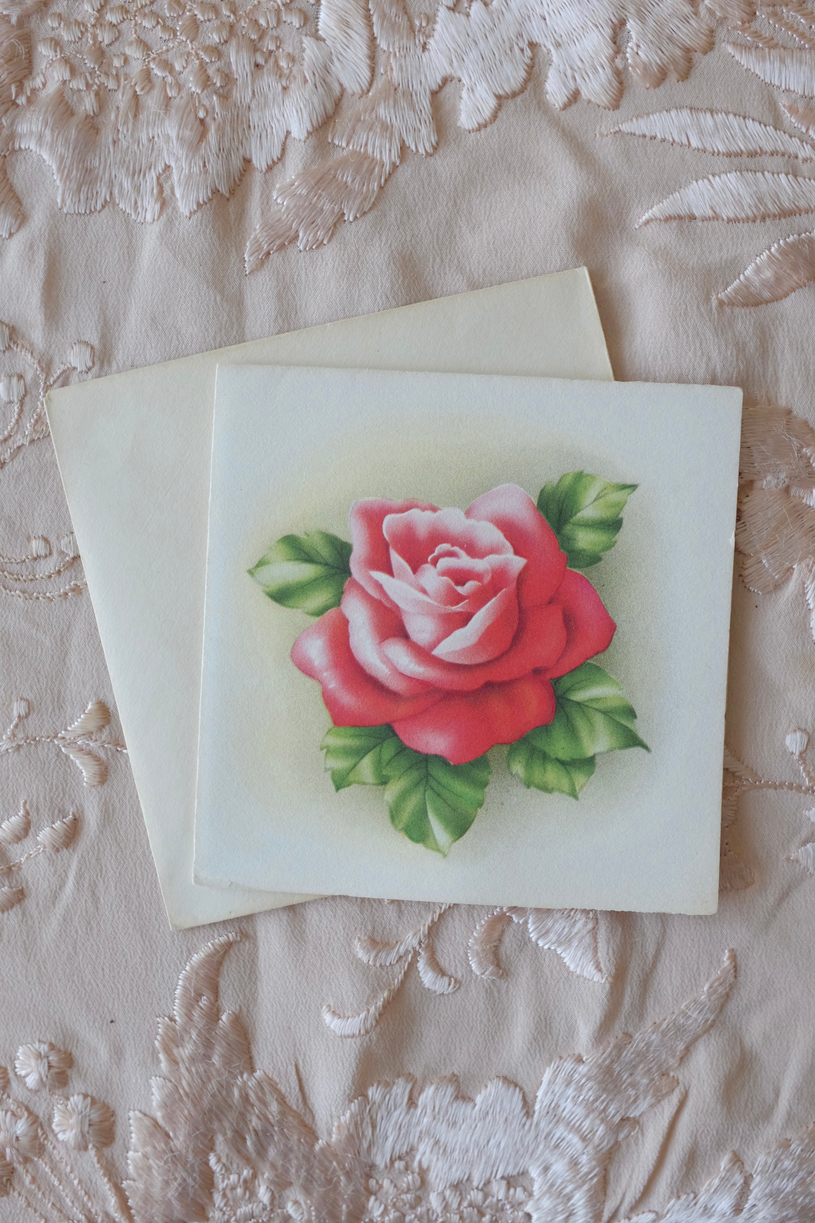 Vintage Blank Rose Greeting Card & Envelope