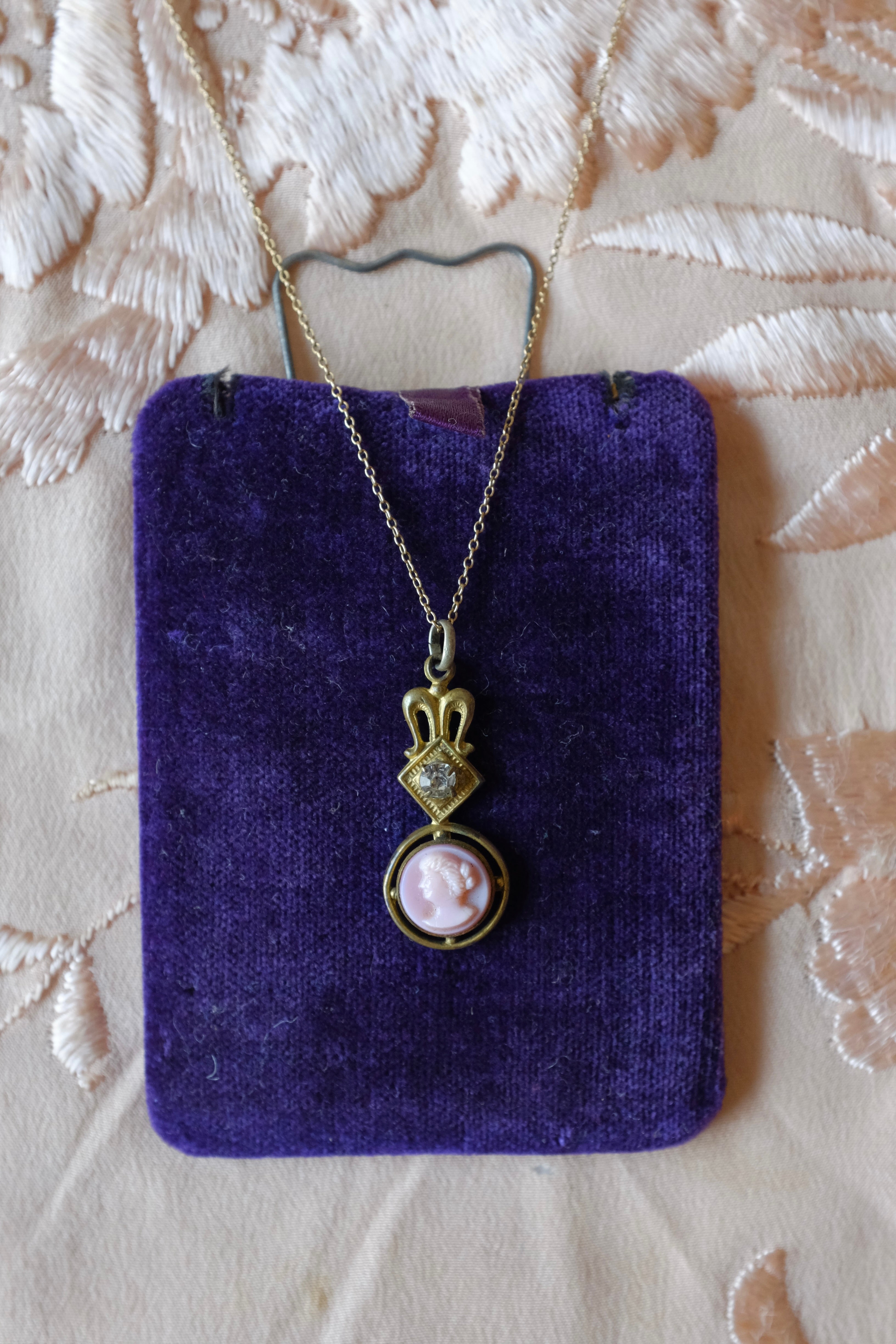 Antique Gold Filled Pink Cameo Necklace