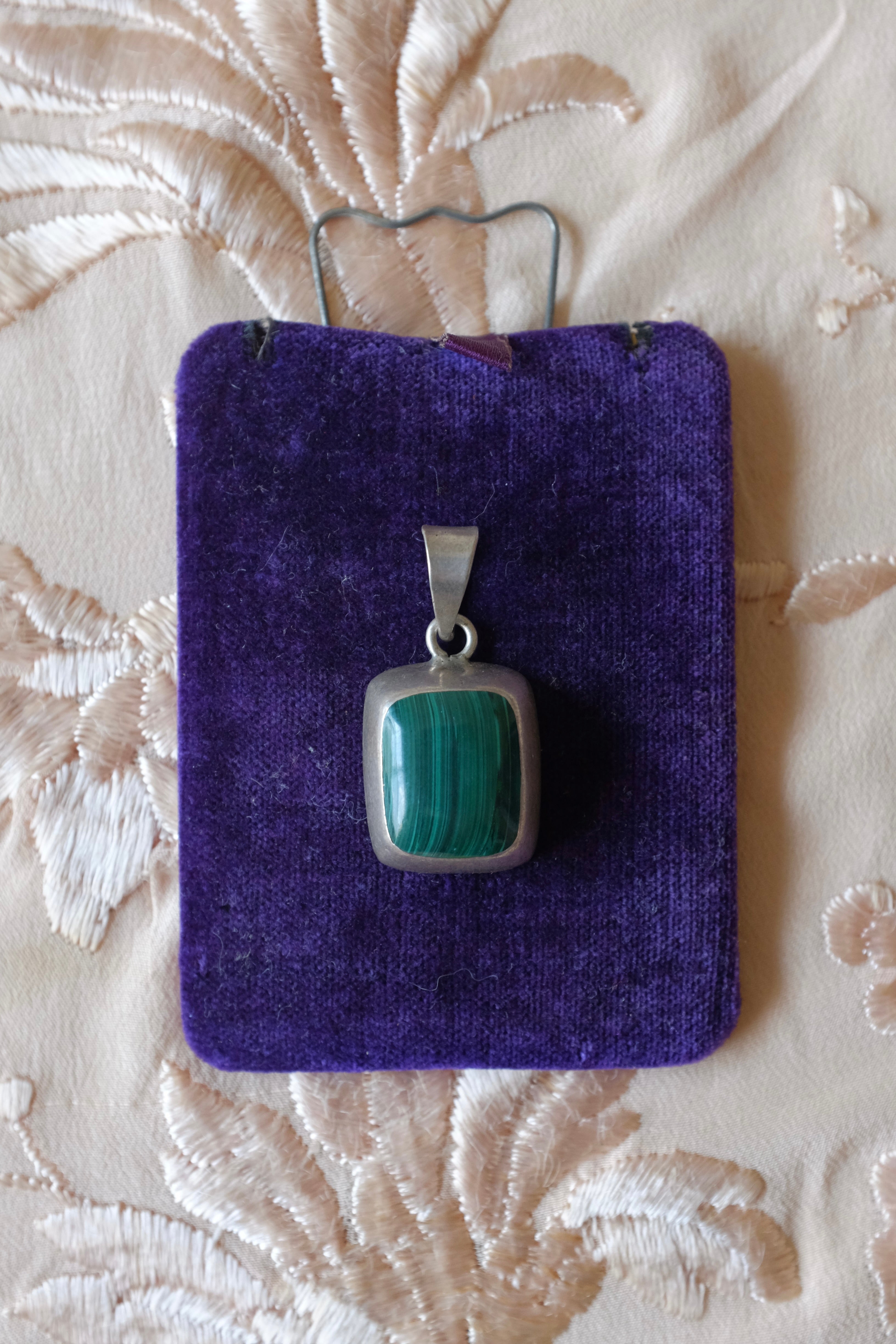 Vintage Sterling Silver Malachite Pendant