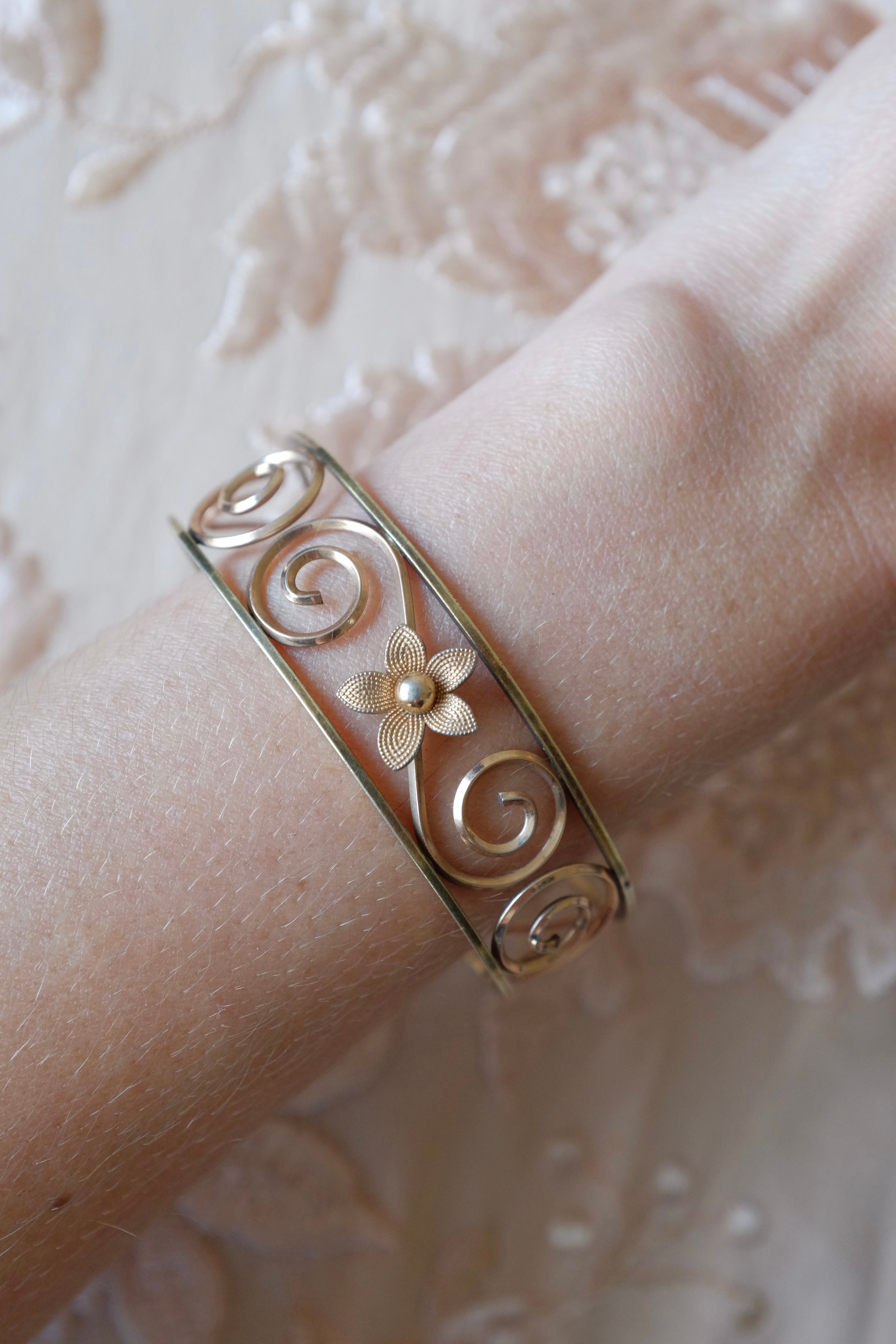 Vintage Filigree Flower Cuff Bracelet