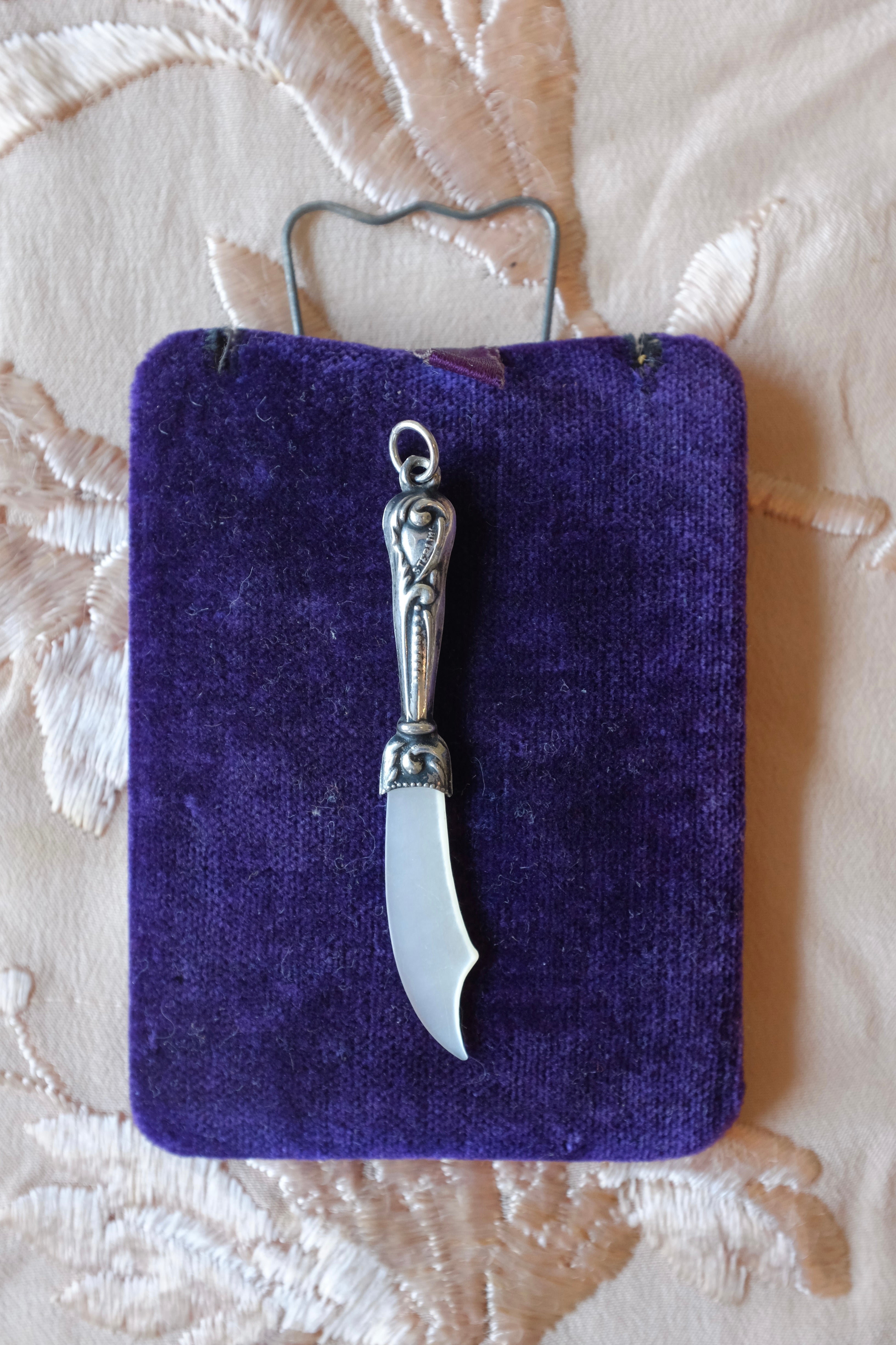 Vintage Sterling & Mother of Pearl Caviar Knife Pendant