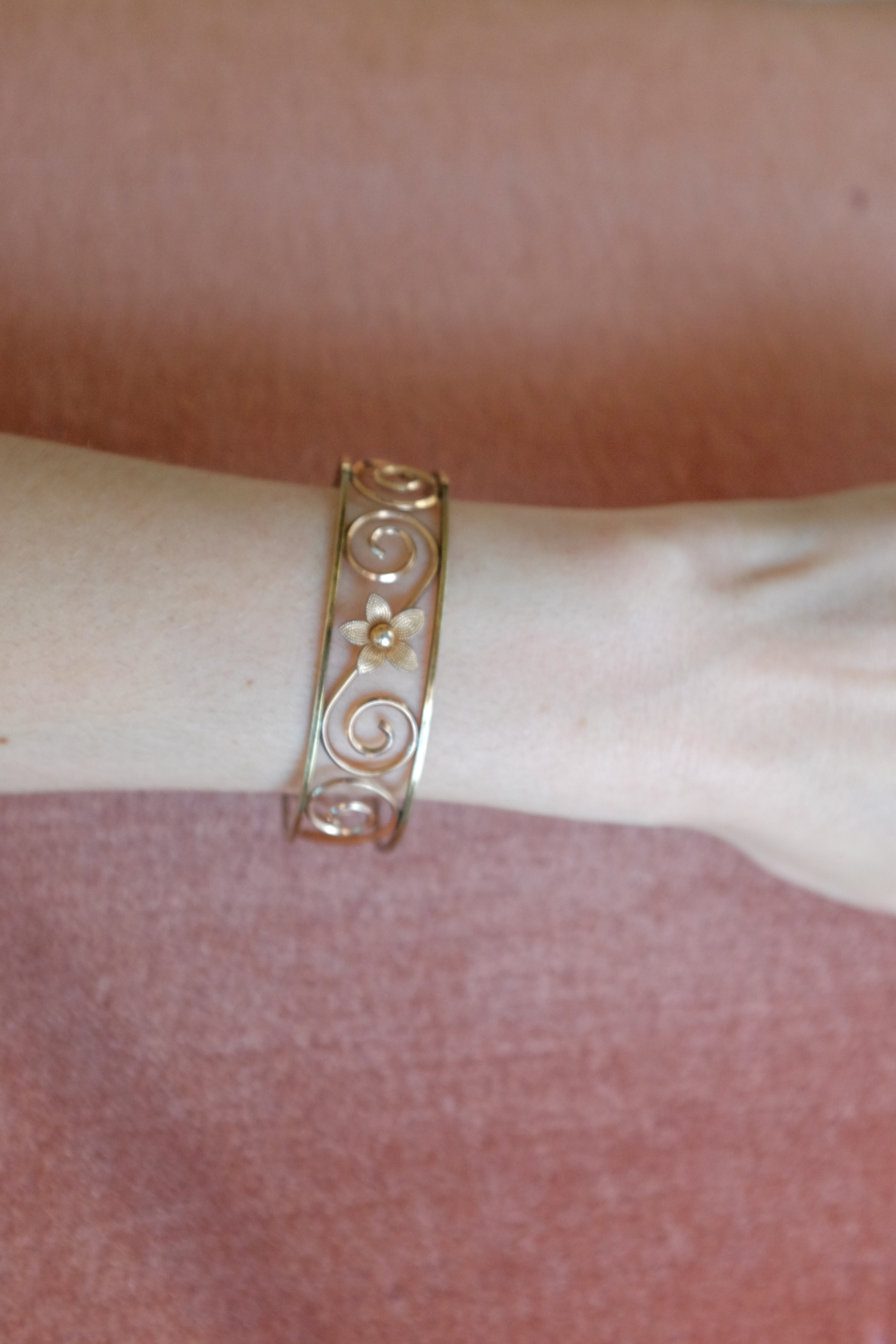 Vintage Filigree Flower Cuff Bracelet