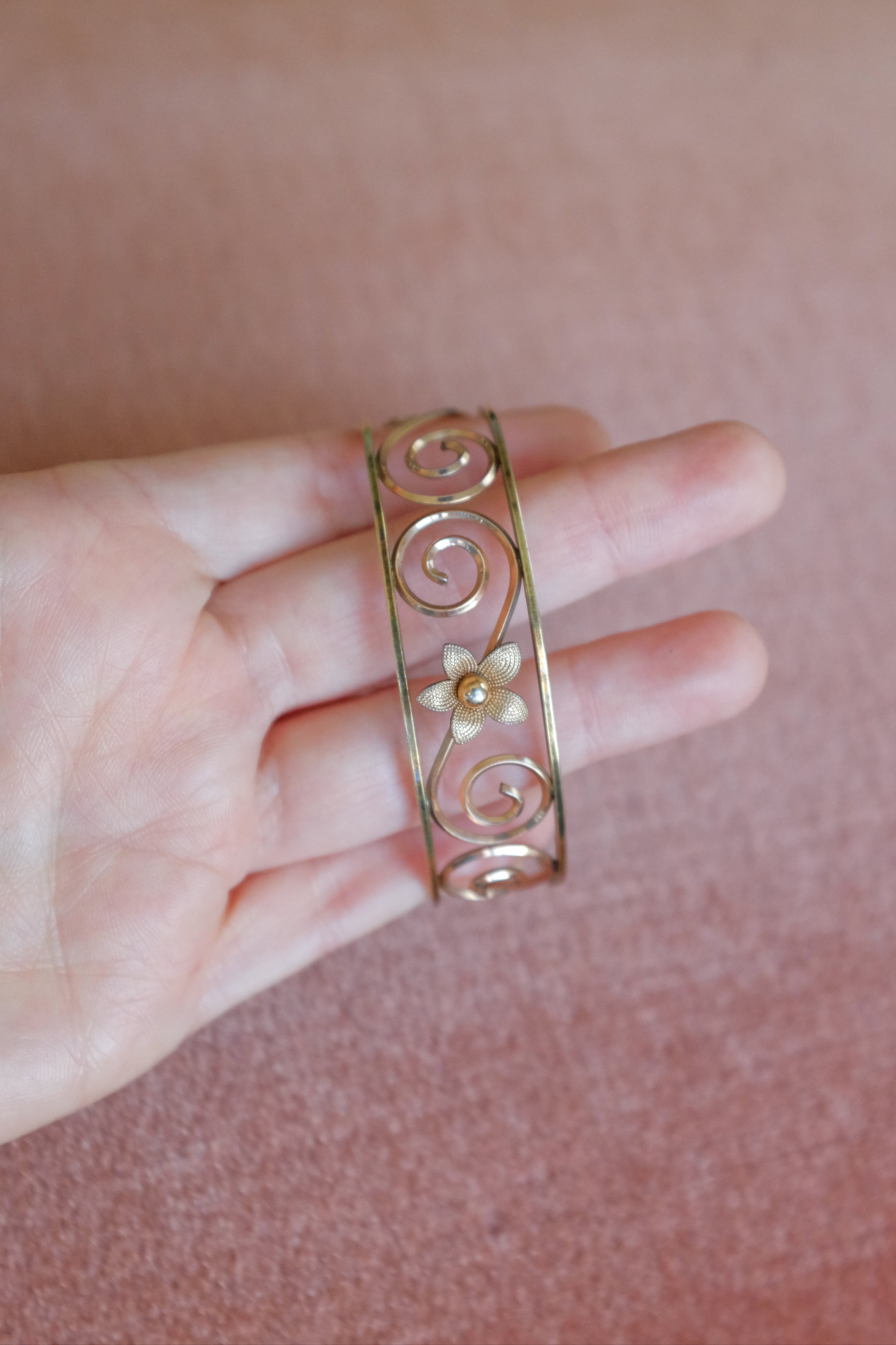 Vintage Filigree Flower Cuff Bracelet