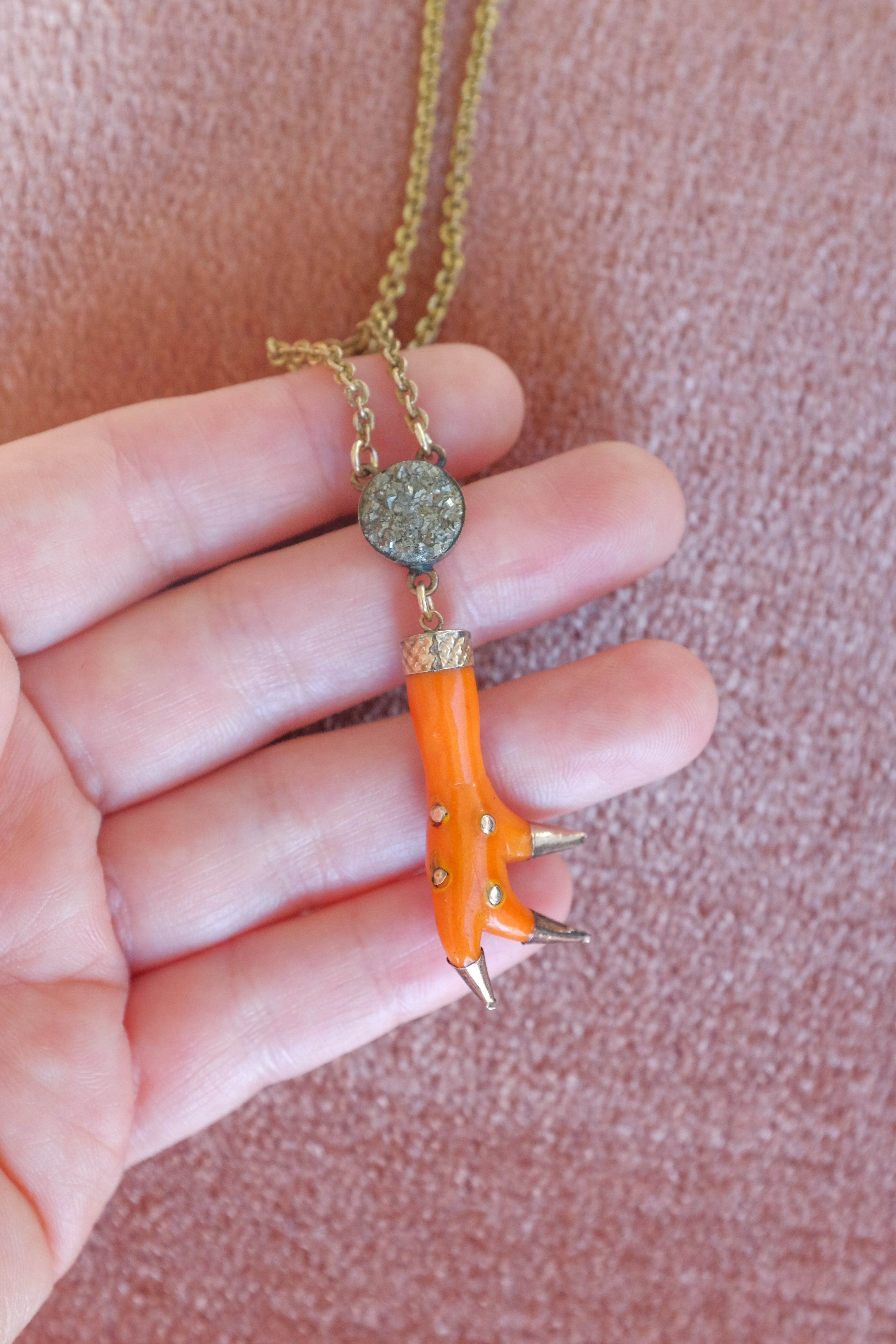 Antique Orange Talon & Pyrite Necklace