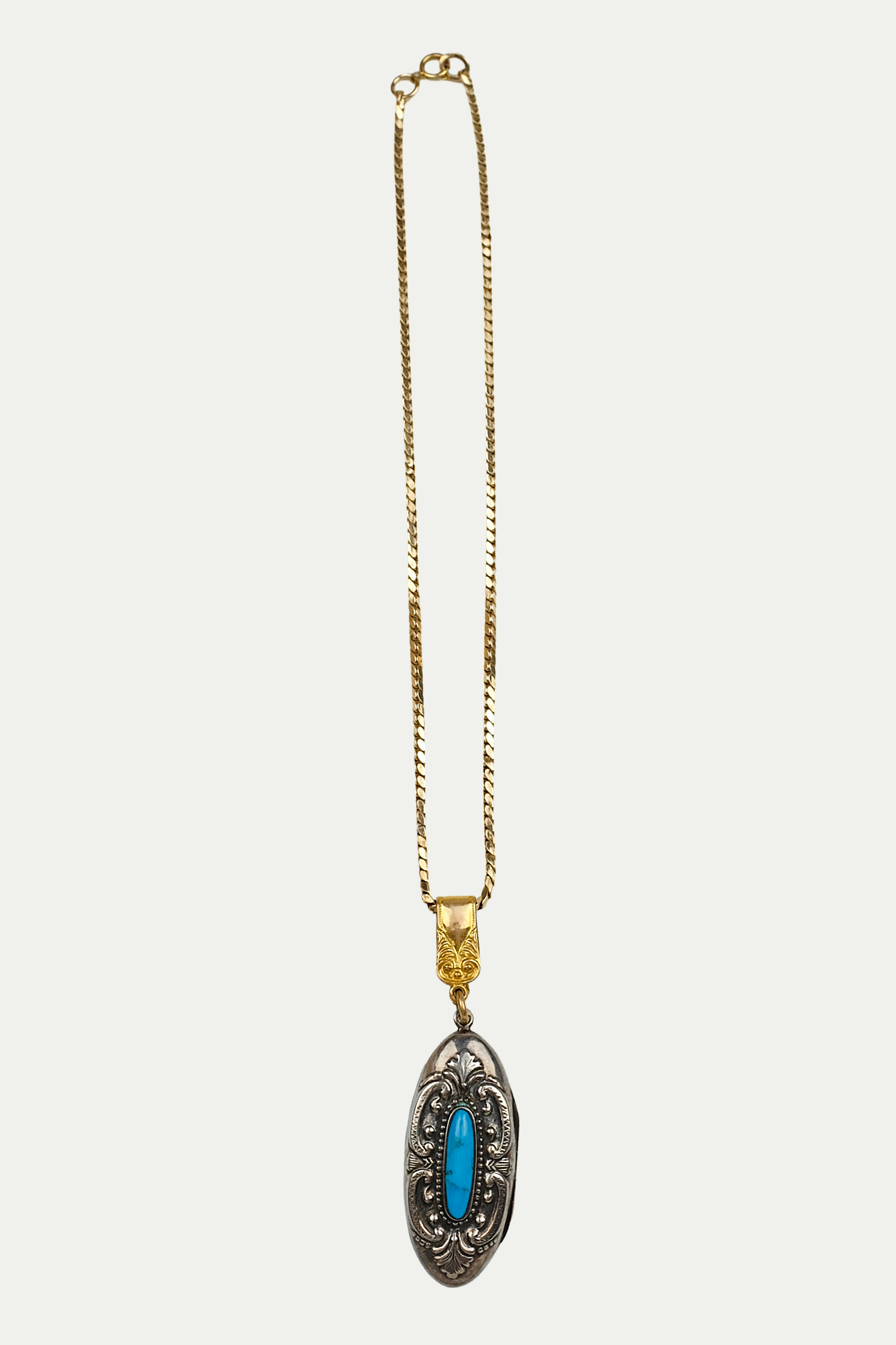Vintage Sterling & Turquoise Oval Locket Necklace